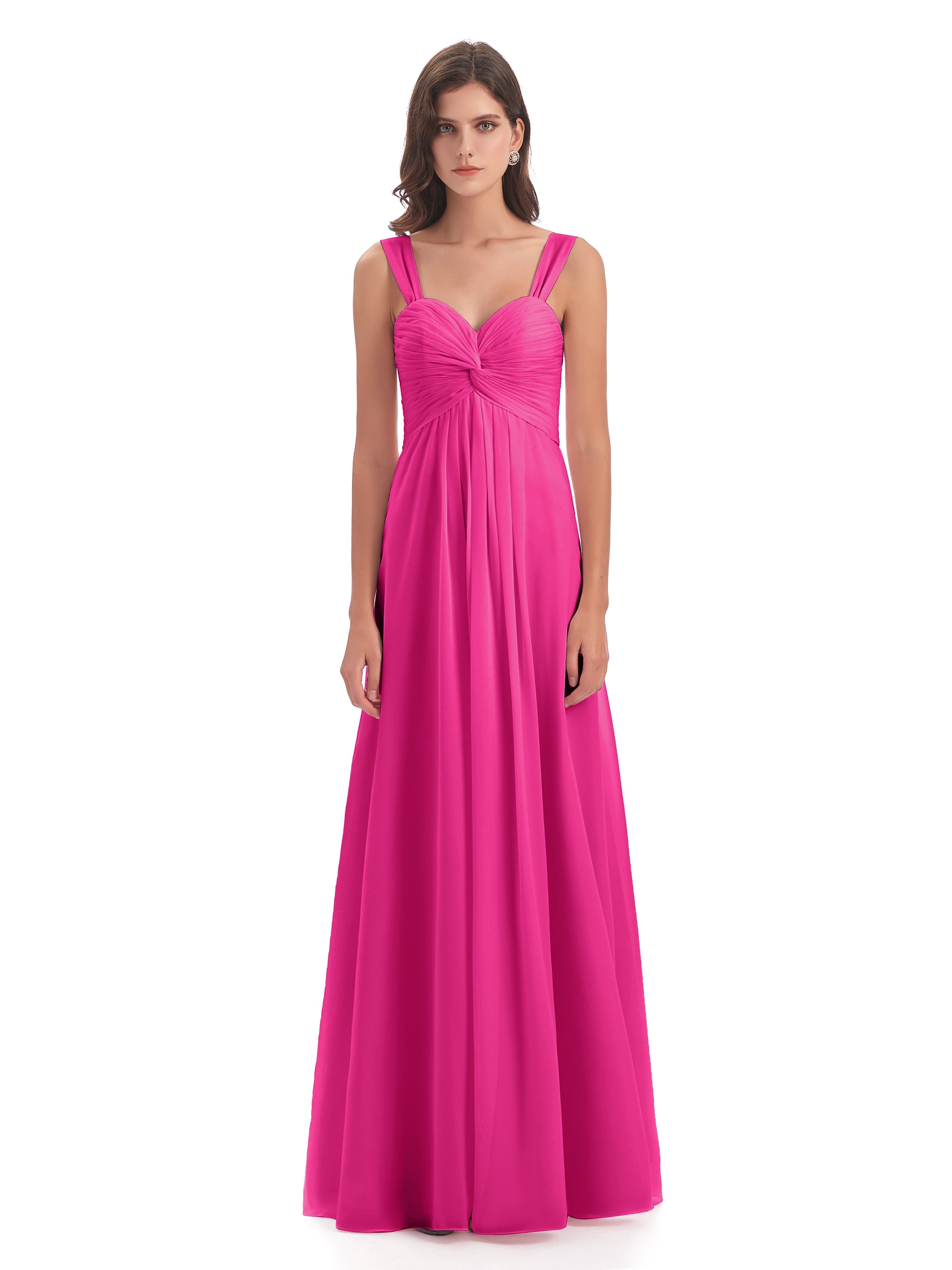 Robe Rose Fuchsia Demoiselle D Honneur Colonne Bretelle Mousseline Robes Demoiselle D'Honneur
