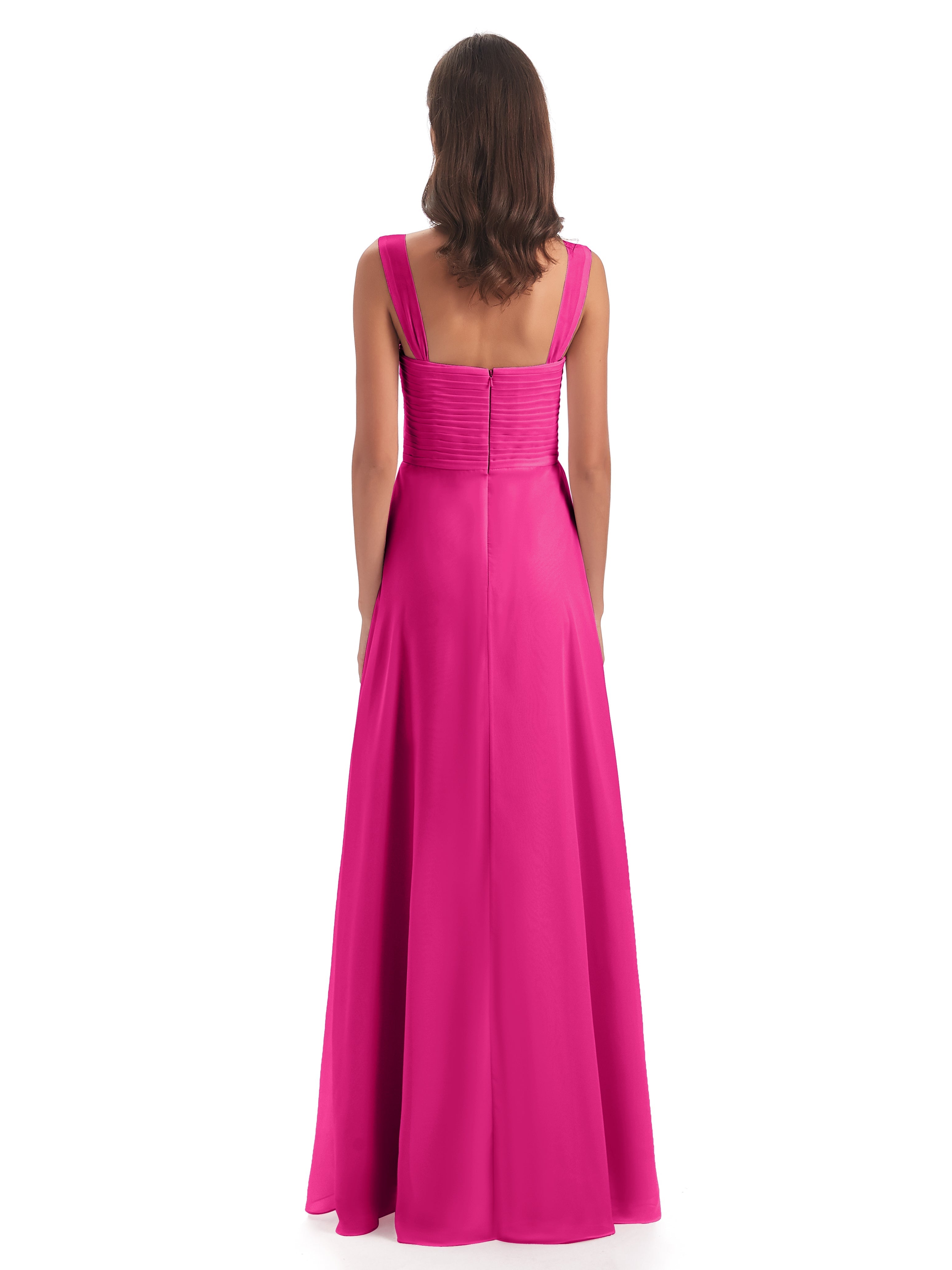 Robe Rose Fuchsia Demoiselle D Honneur Colonne Bretelle Mousseline Robes Demoiselle D'Honneur