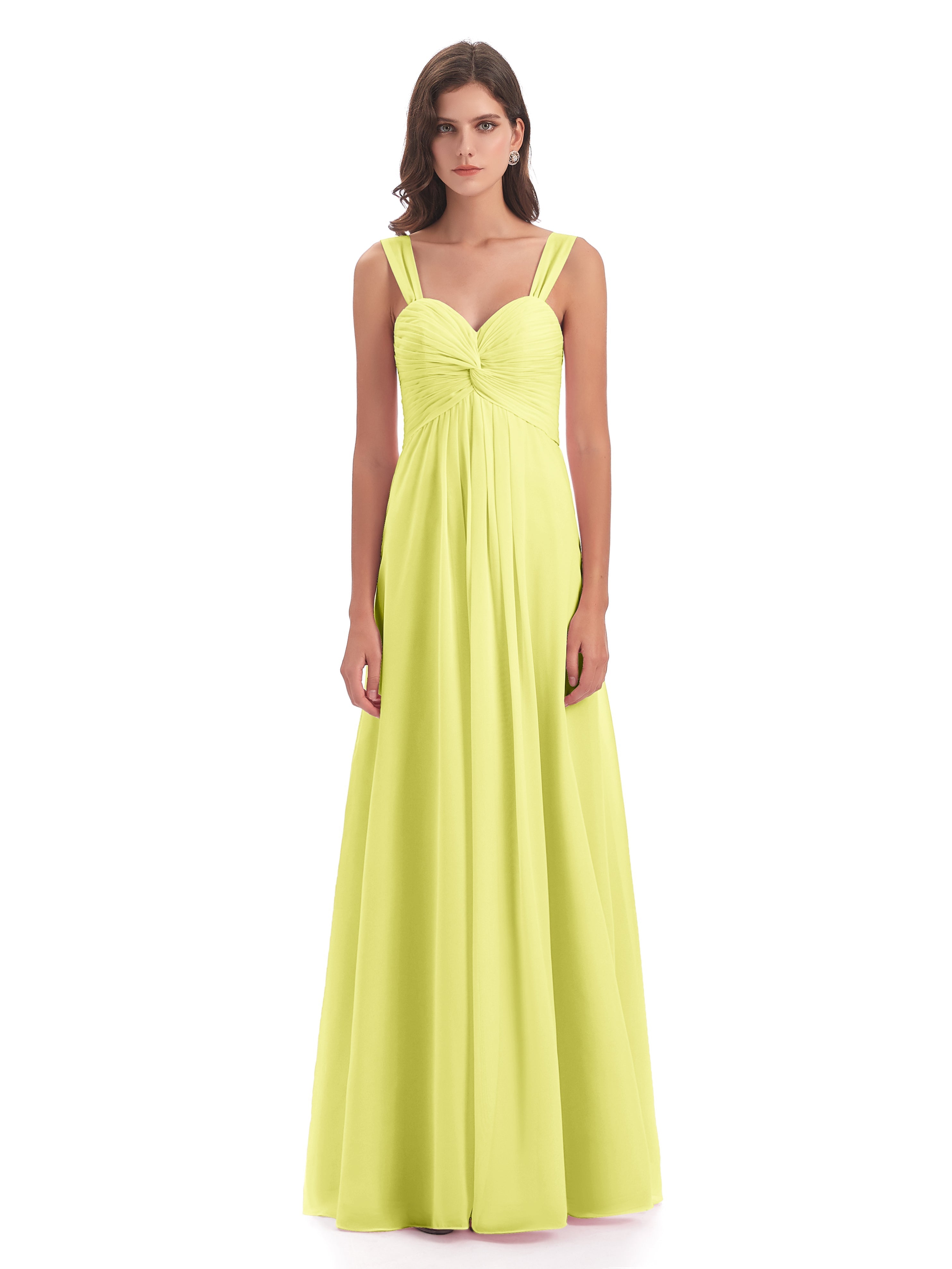 Robes De Demoiselle D'Honneur Jonquille Colonne Bretelle Mousseline Robes Demoiselle D'Honneur