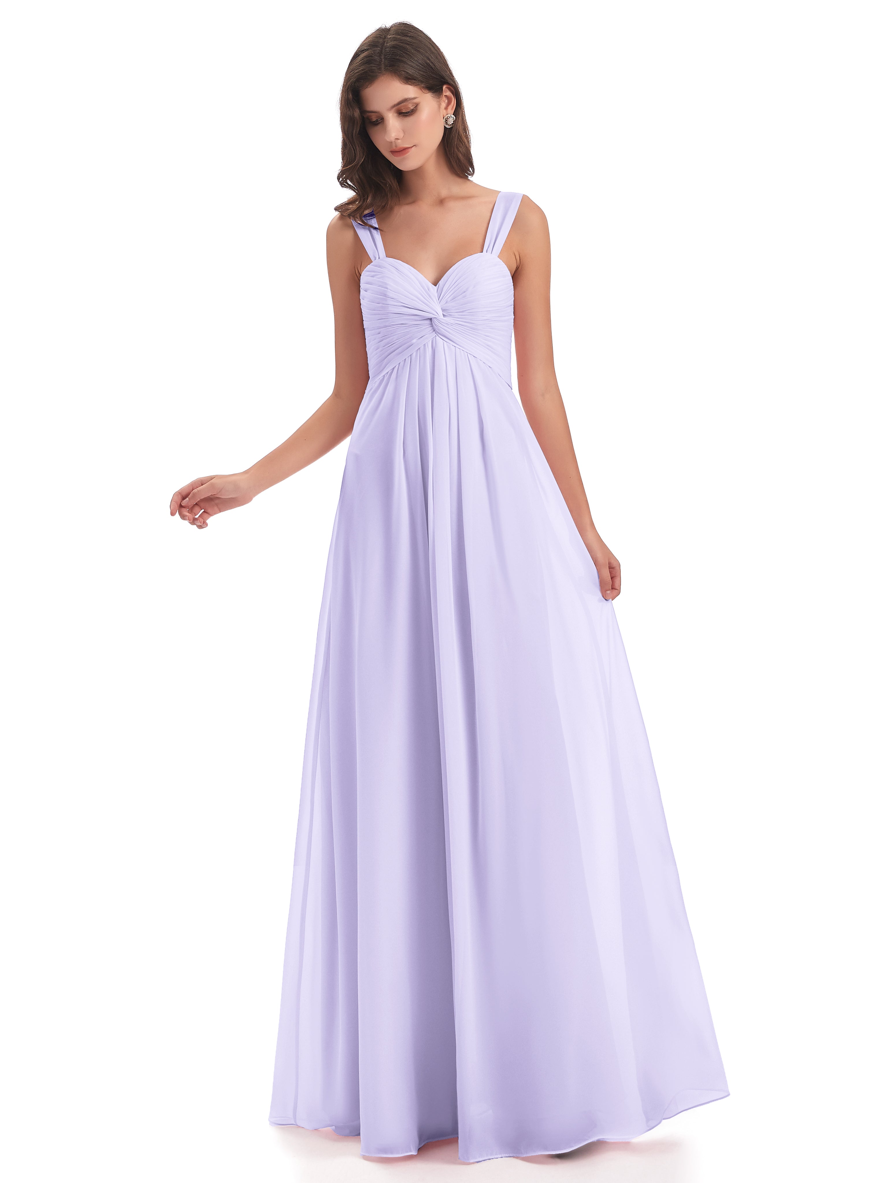 Robe Longue Lilas Demoiselle D Honneur Colonne Bretelle Mousseline Robes Demoiselle D'Honneur