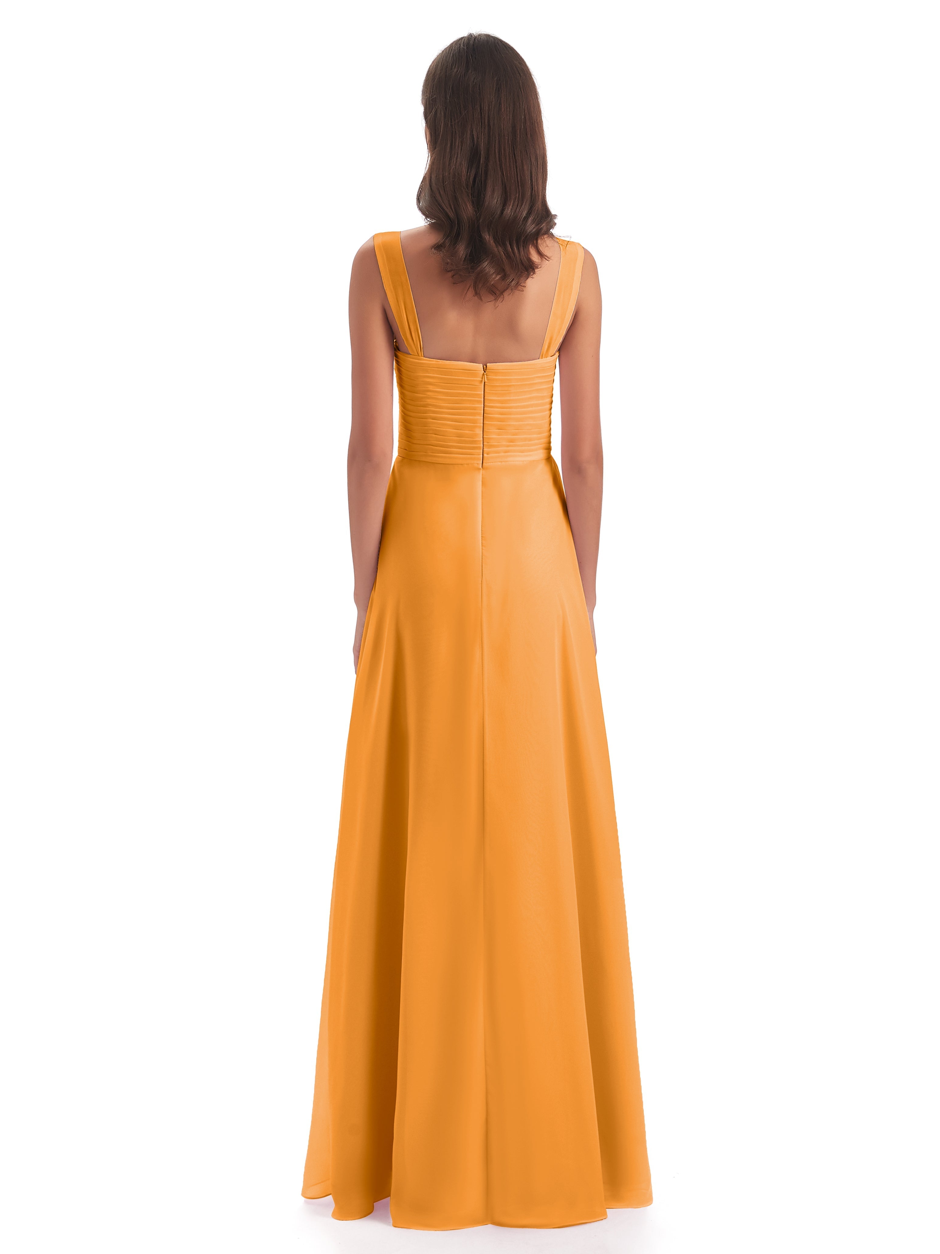 Robes De Demoiselle D'Honneur Mandarine Colonne Bretelle Mousseline Robes Demoiselle D'Honneur