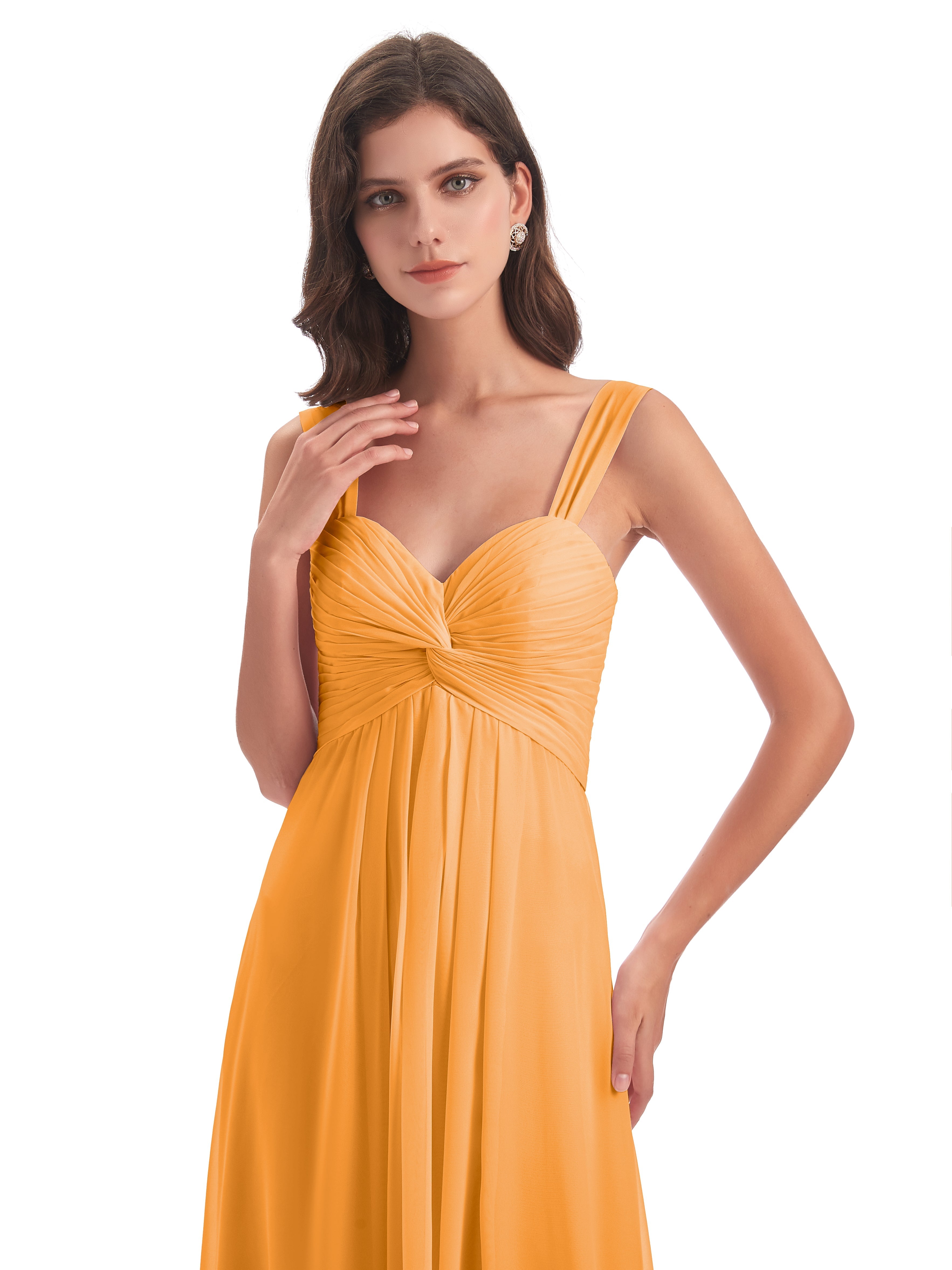 Robes De Demoiselle D'Honneur Mandarine Colonne Bretelle Mousseline Robes Demoiselle D'Honneur