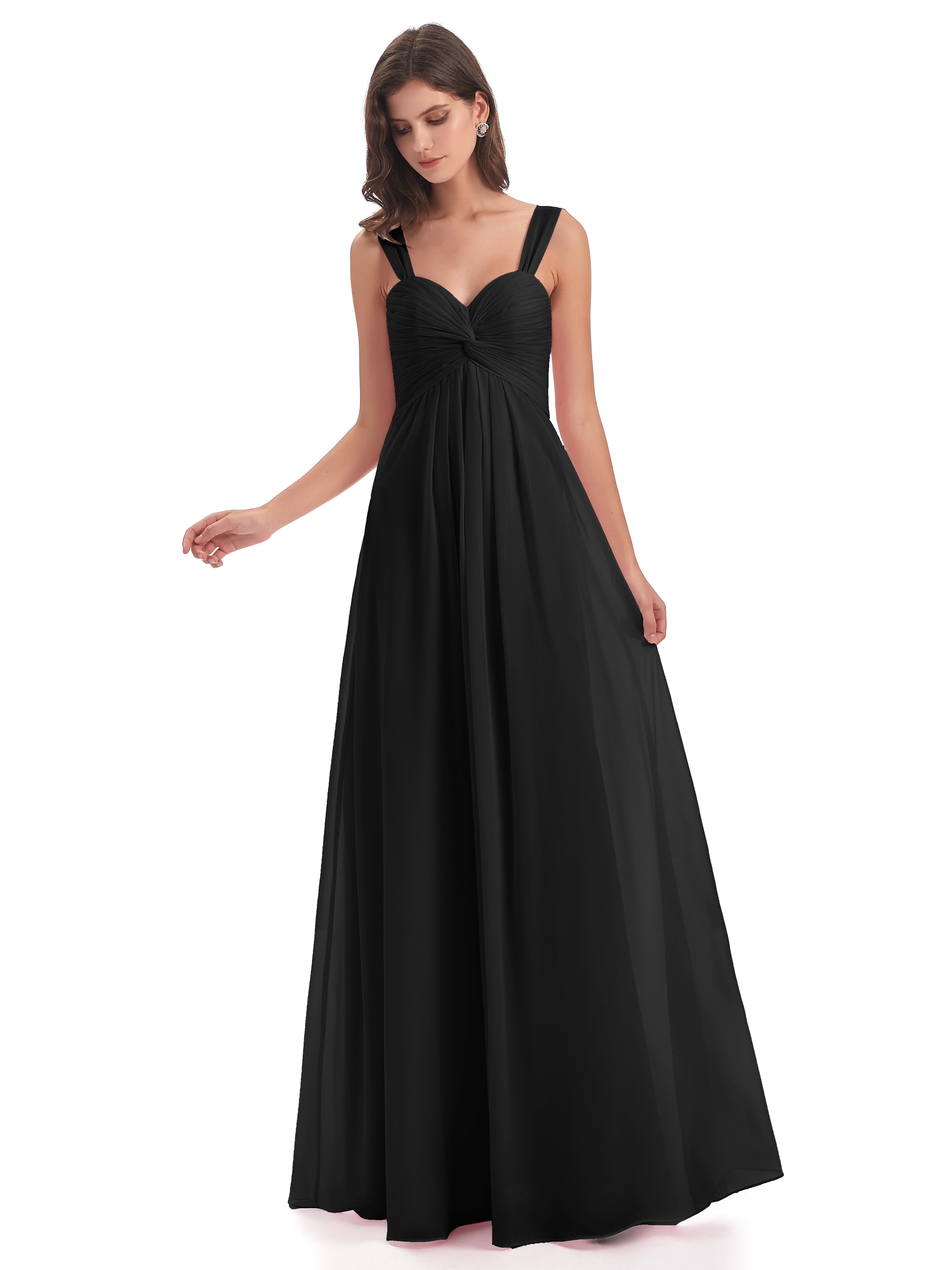 Demoiselle D Honneur En Noir Colonne Bretelle Mousseline Robes Demoiselle D'Honneur