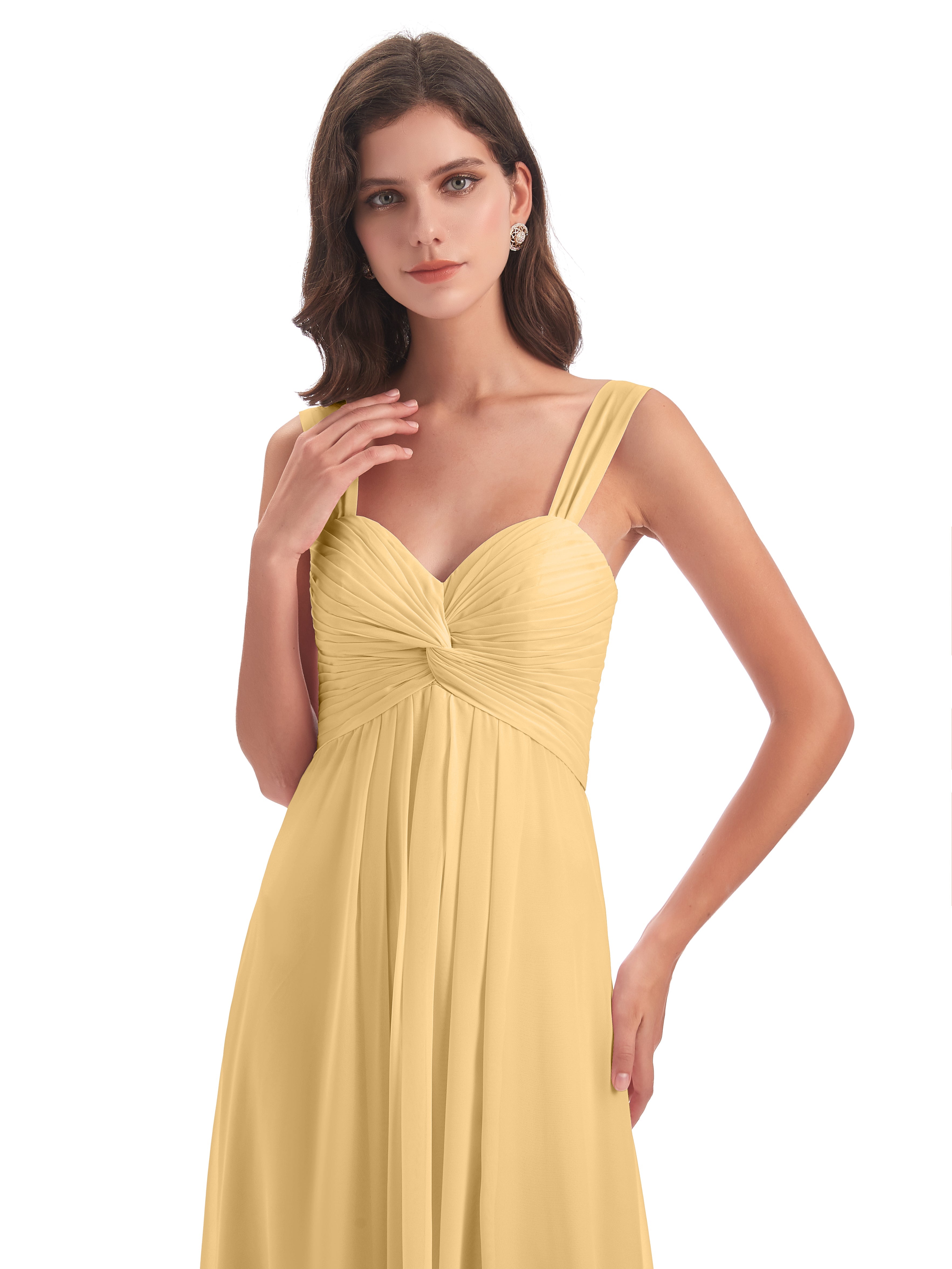 Robe Demoiselle D Honneur Dorée Colonne Bretelle Mousseline Robes Demoiselle D'Honneur