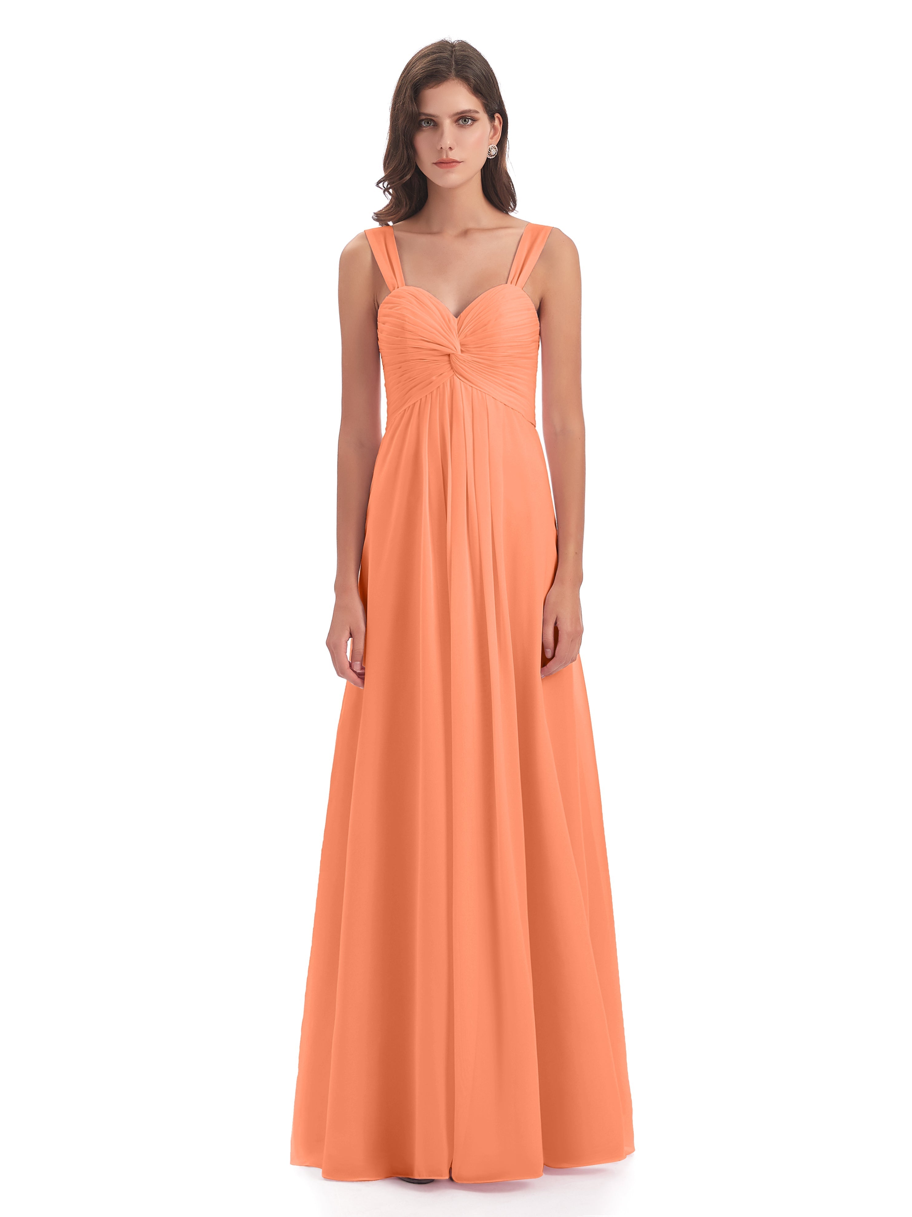 Robes De Demoiselle D'Honneur Papaye Colonne Bretelle Mousseline Robes Demoiselle D'Honneur