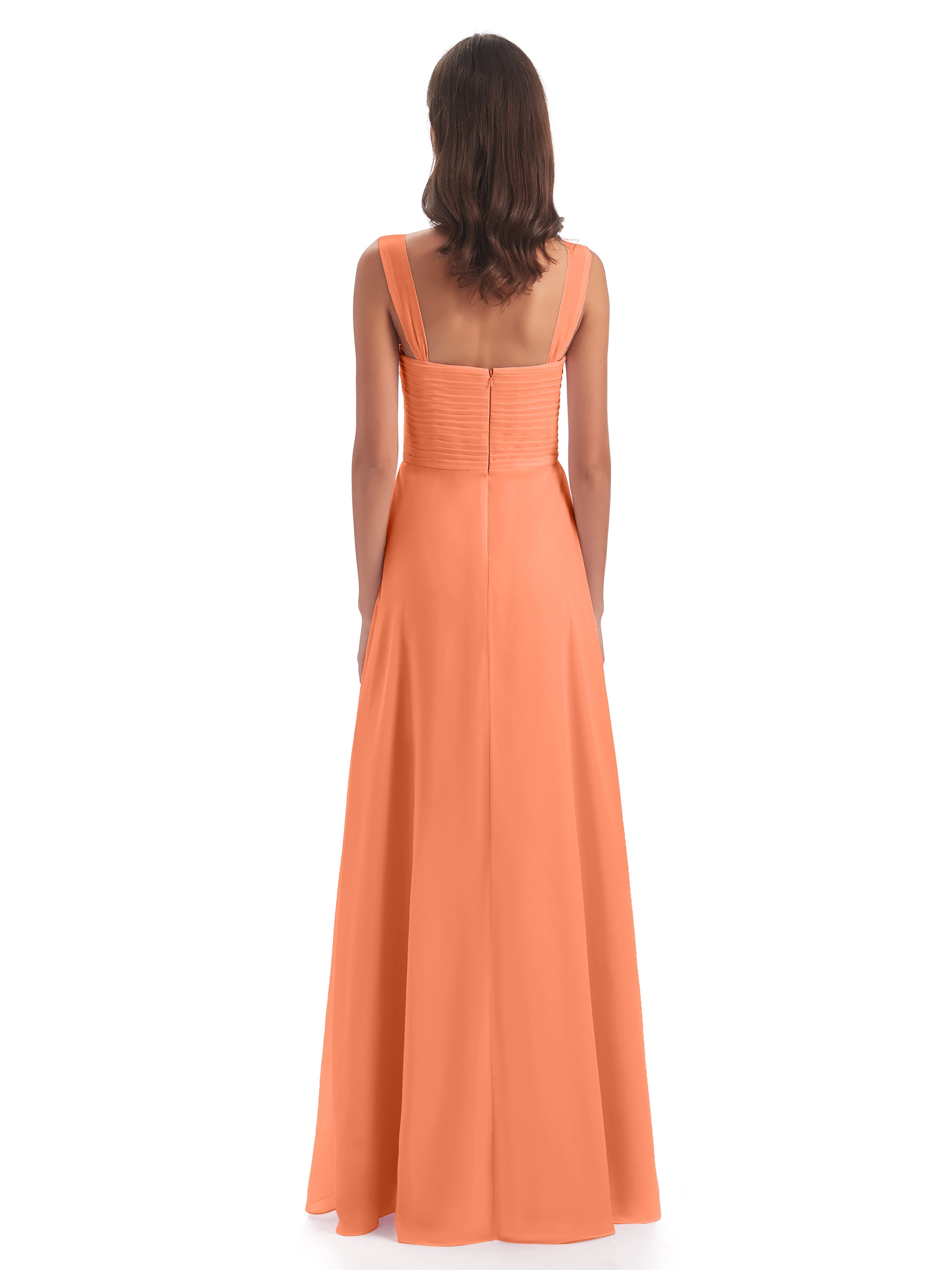 Robes De Demoiselle D'Honneur Papaye Colonne Bretelle Mousseline Robes Demoiselle D'Honneur