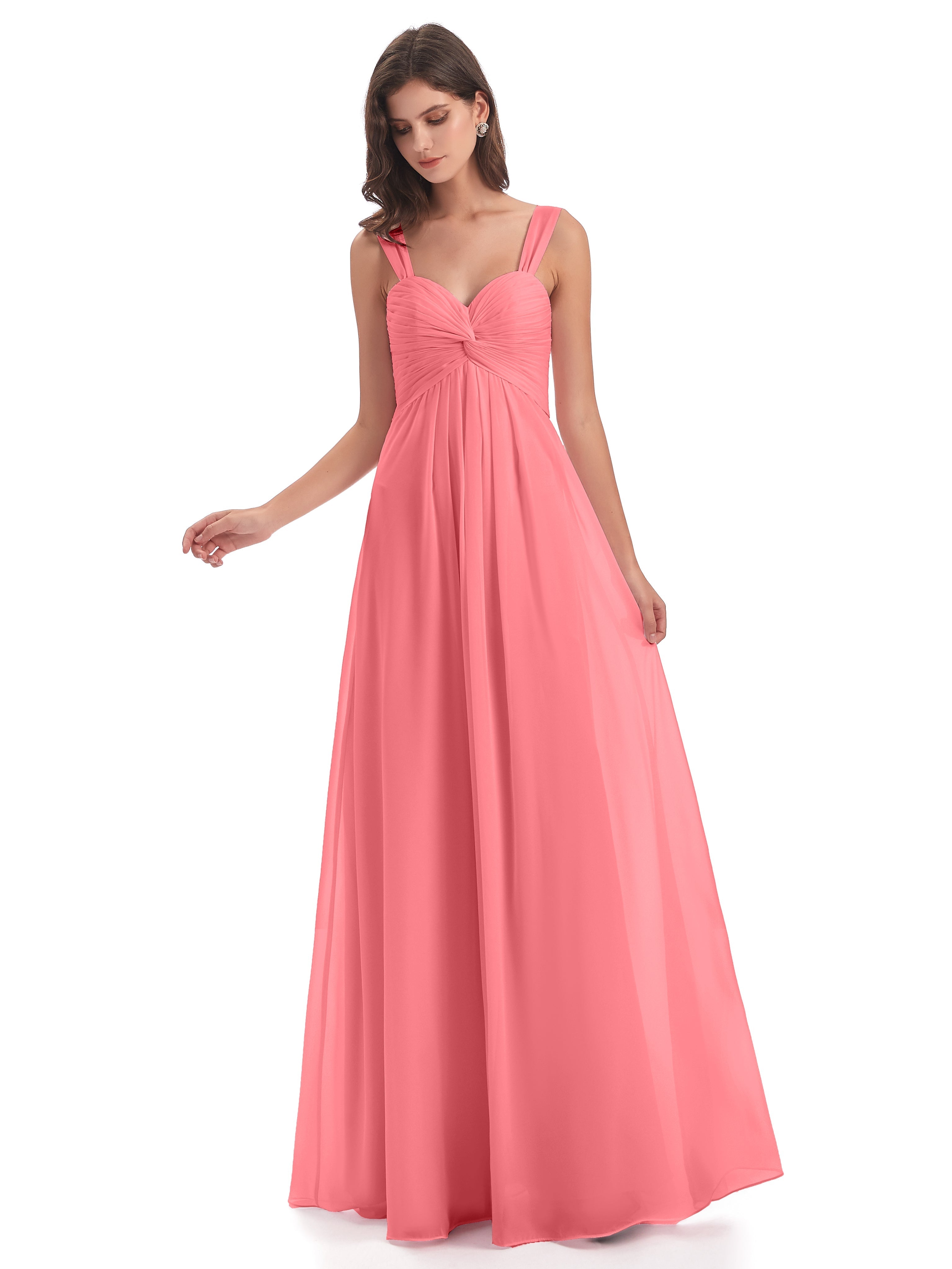 Robes De Demoiselle D'Honneur Pastèque Colonne Bretelle Mousseline Robes Demoiselle D'Honneur