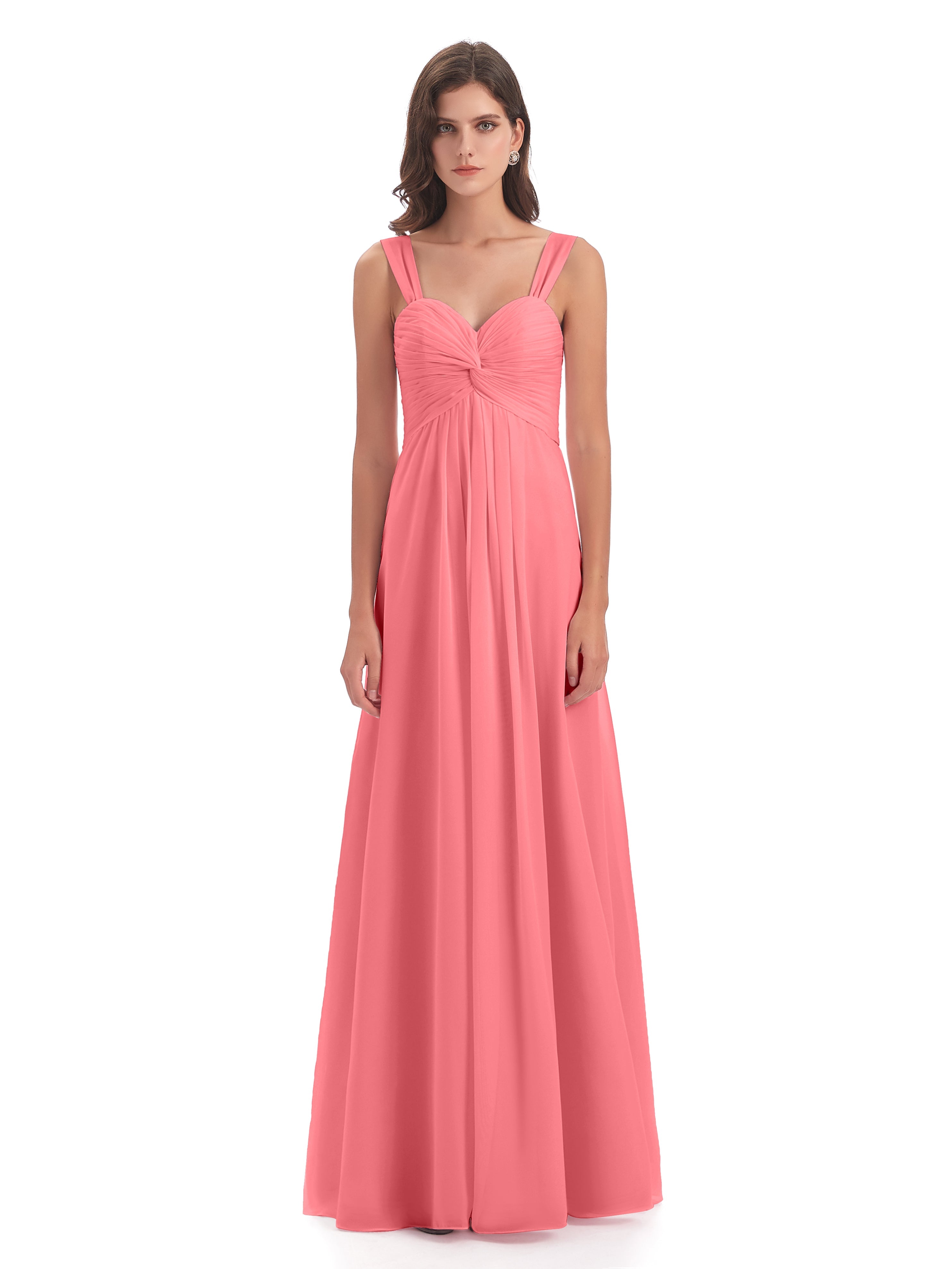 Robes De Demoiselle D'Honneur Pastèque Colonne Bretelle Mousseline Robes Demoiselle D'Honneur