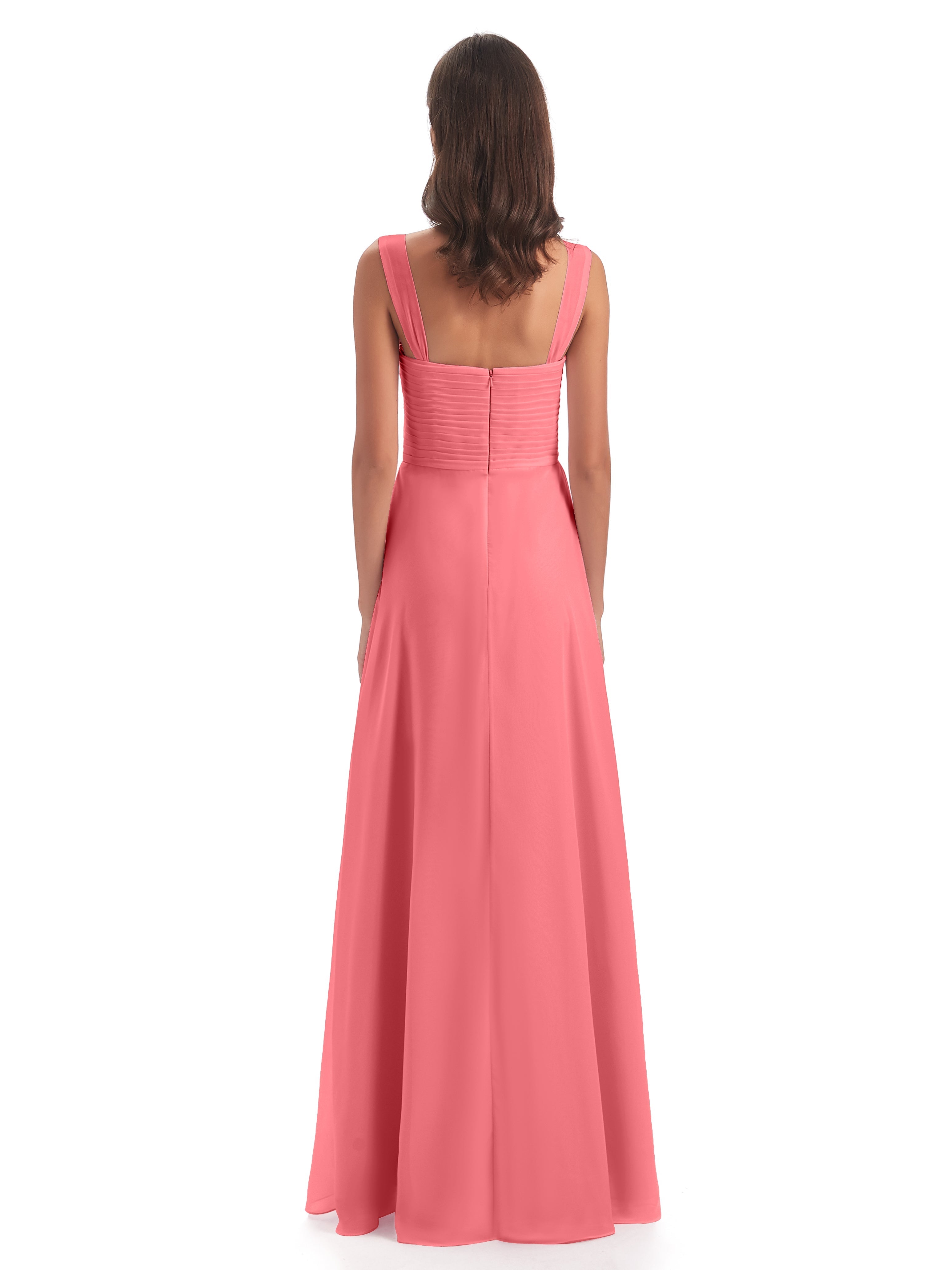 Robes De Demoiselle D'Honneur Pastèque Colonne Bretelle Mousseline Robes Demoiselle D'Honneur