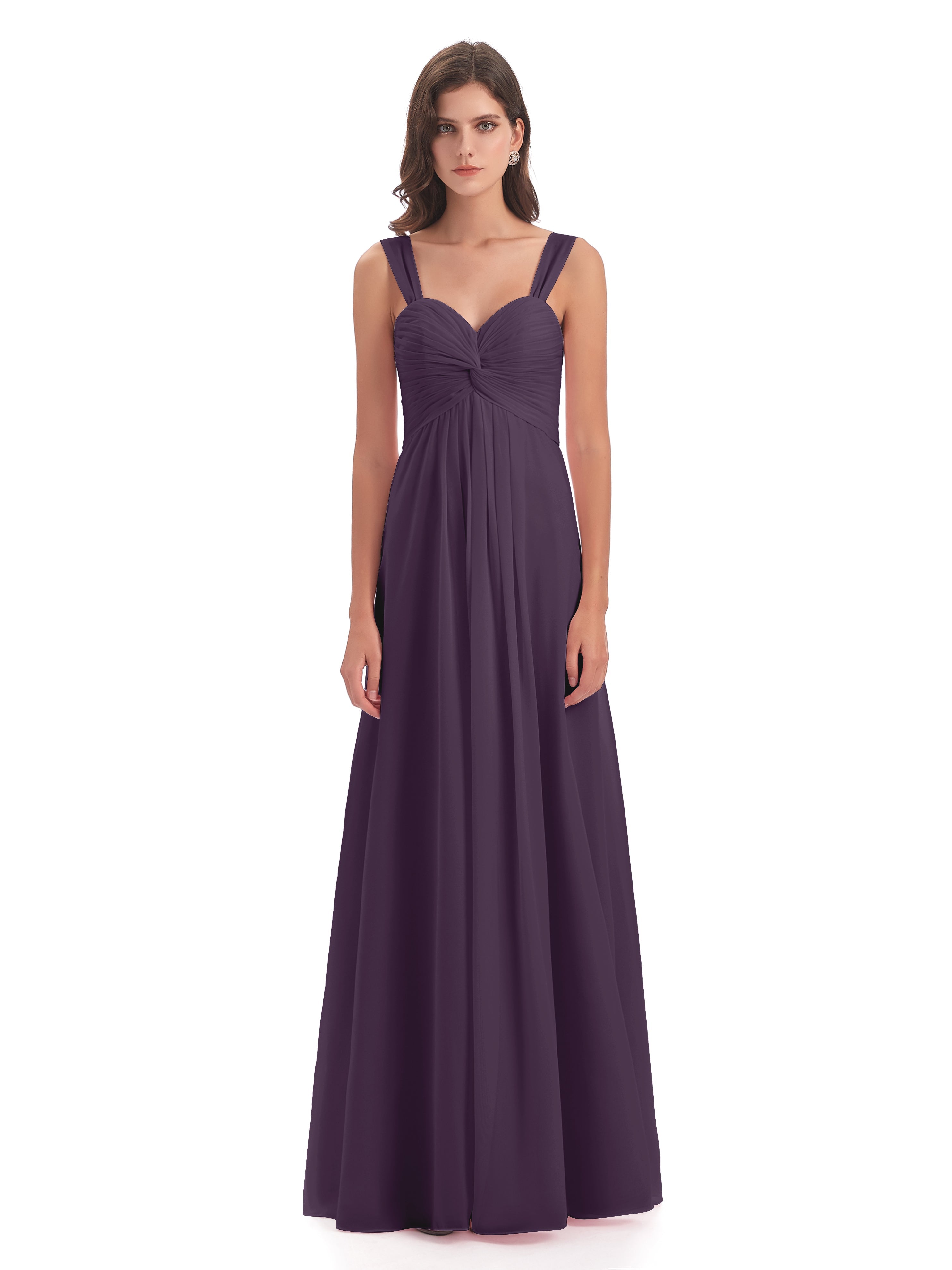 Robe Demoiselle D Honneur Plume Colonne Bretelle Mousseline Robes Demoiselle D'Honneur