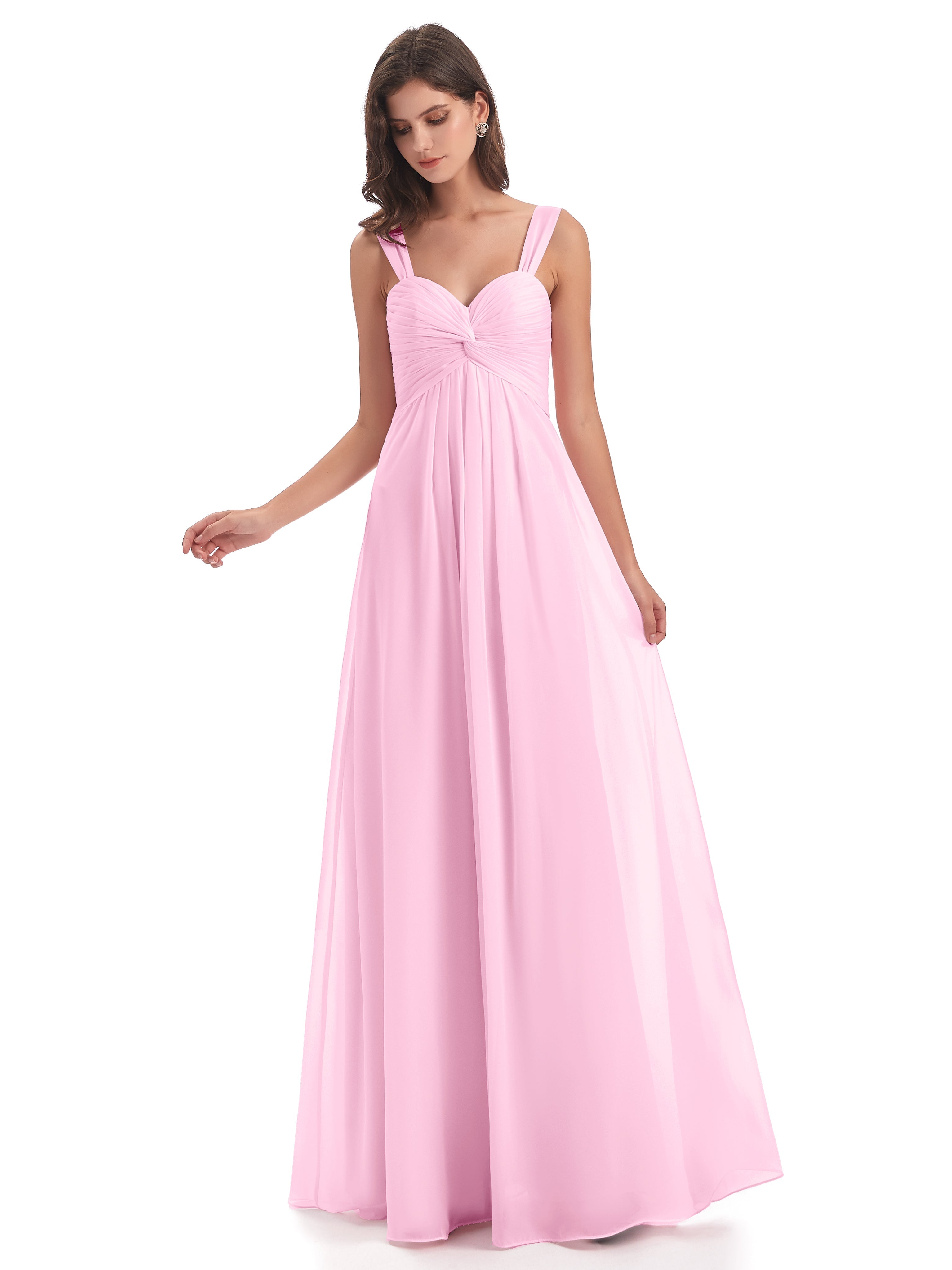 Robe Demoiselle D Honneur Rose Bonbon Colonne Bretelle Mousseline Robes Demoiselle D'Honneur