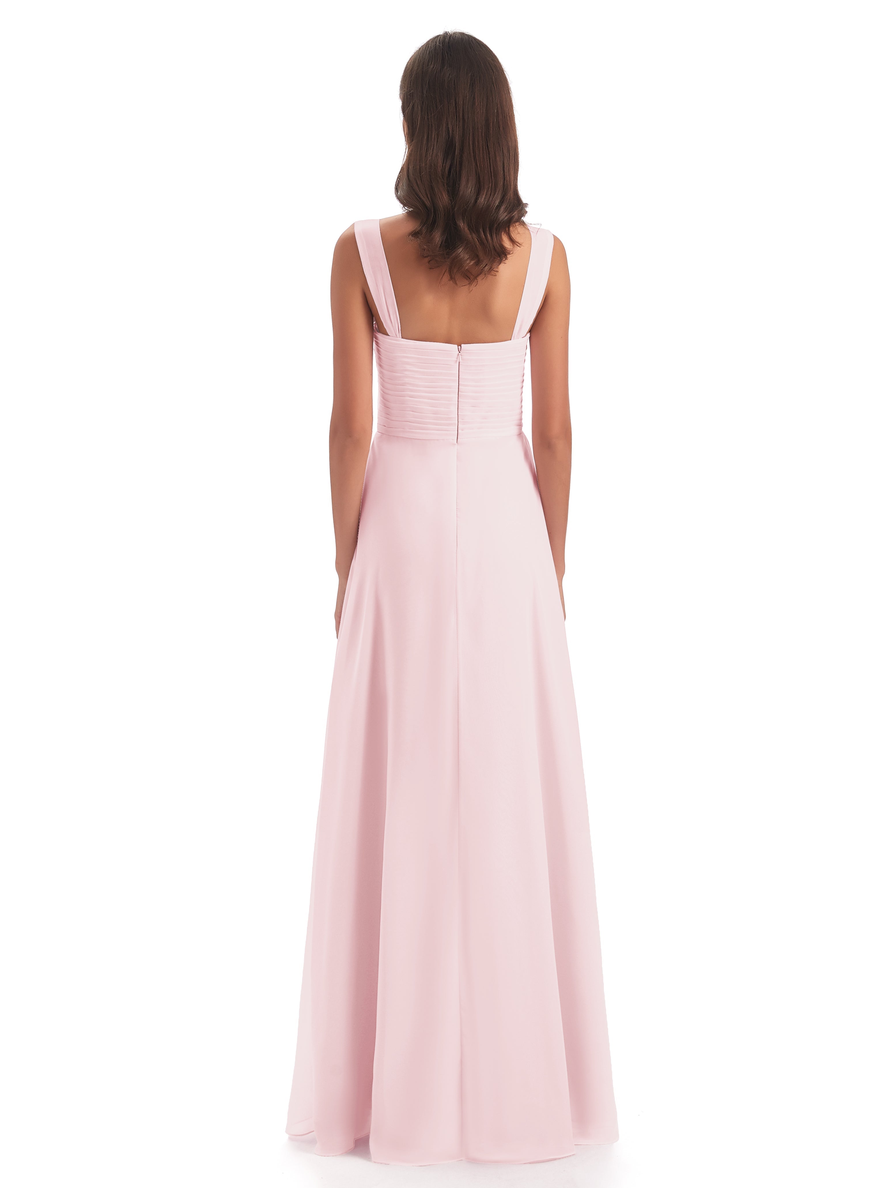 Robe Demoiselle Honneur Rose Pale Colonne Bretelle Mousseline Robes Demoiselle D'Honneur