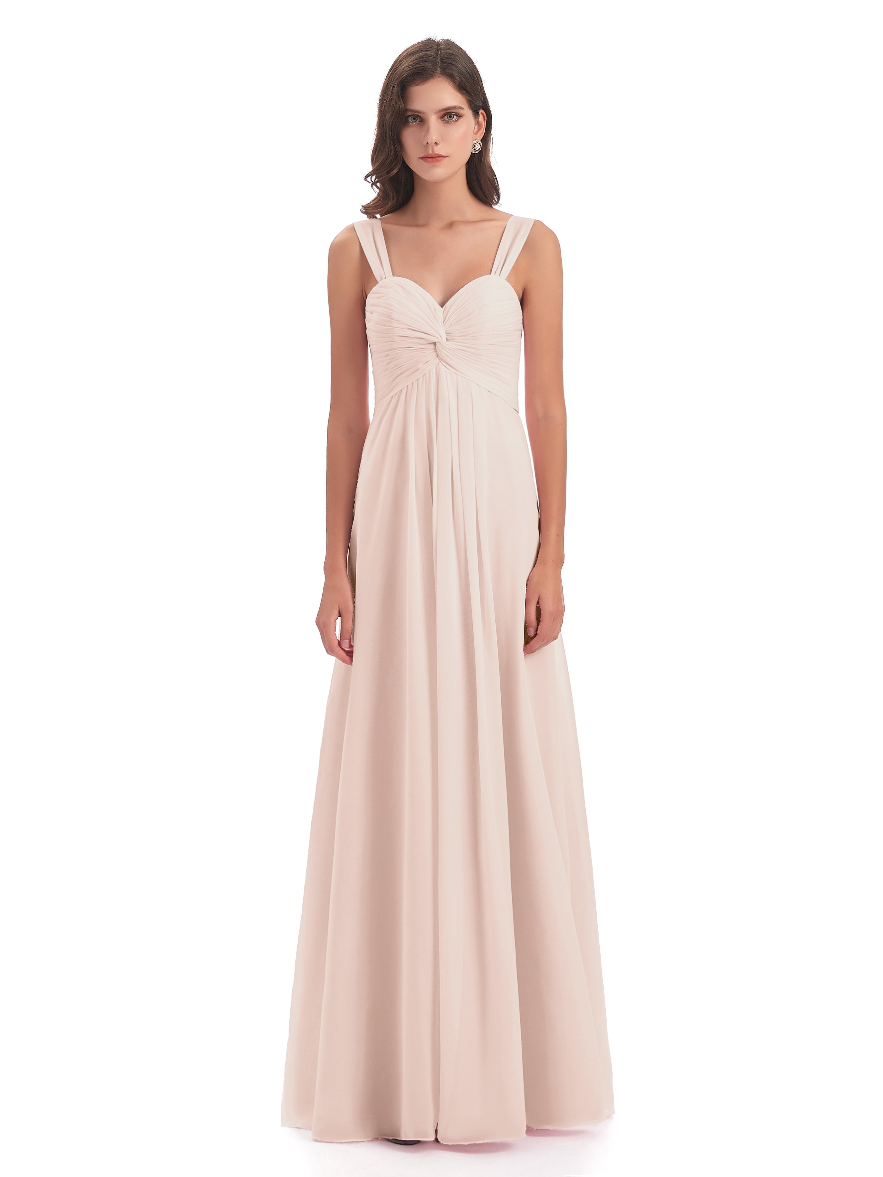 Robe Demoiselle D Honneur Rose Perle Colonne Bretelle Mousseline Robes Demoiselle D'Honneur