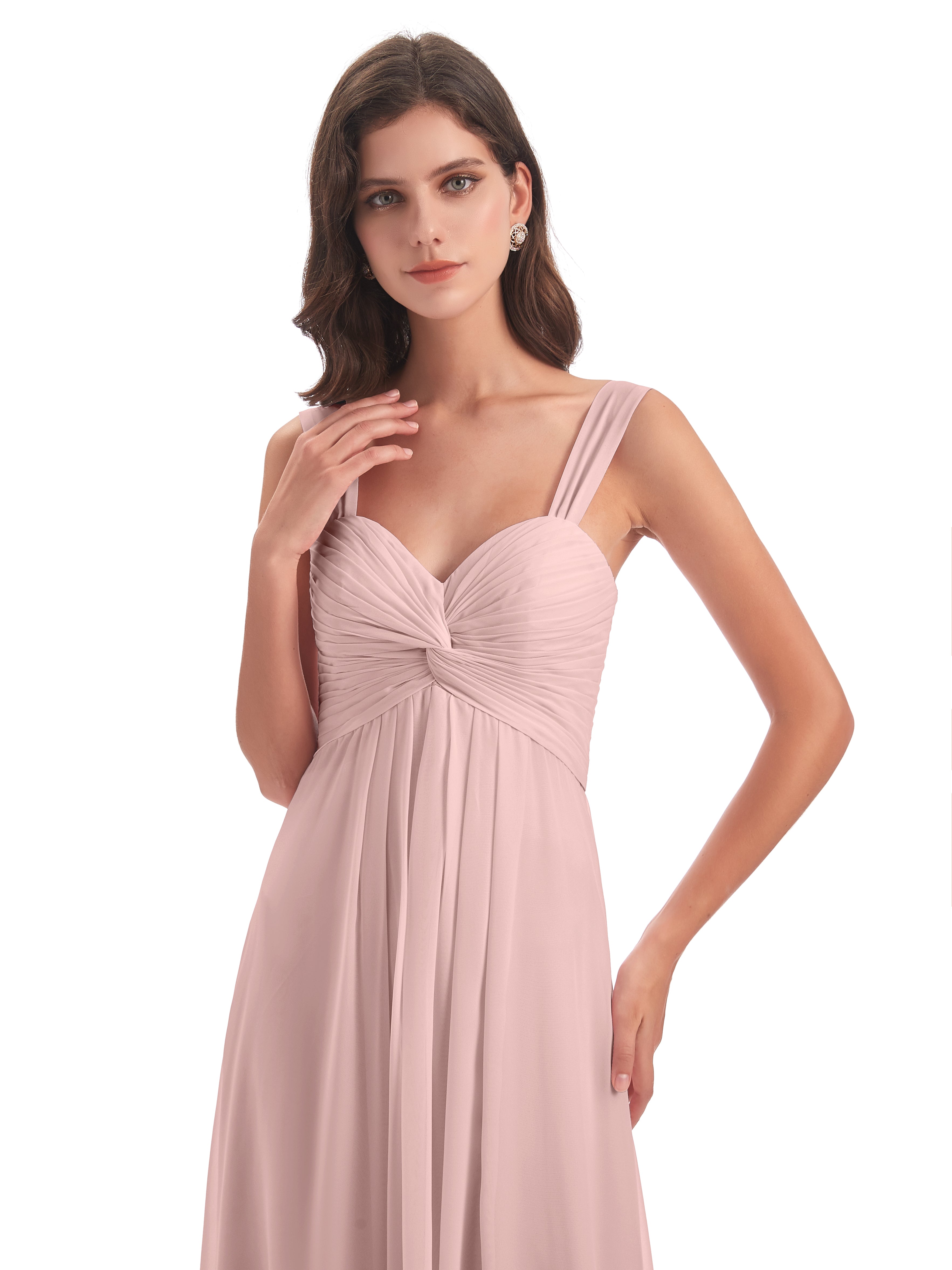 Rose Poudrée De Demoiselle D'Honneur Colonne Bretelle Mousseline Robes Demoiselle D'Honneur