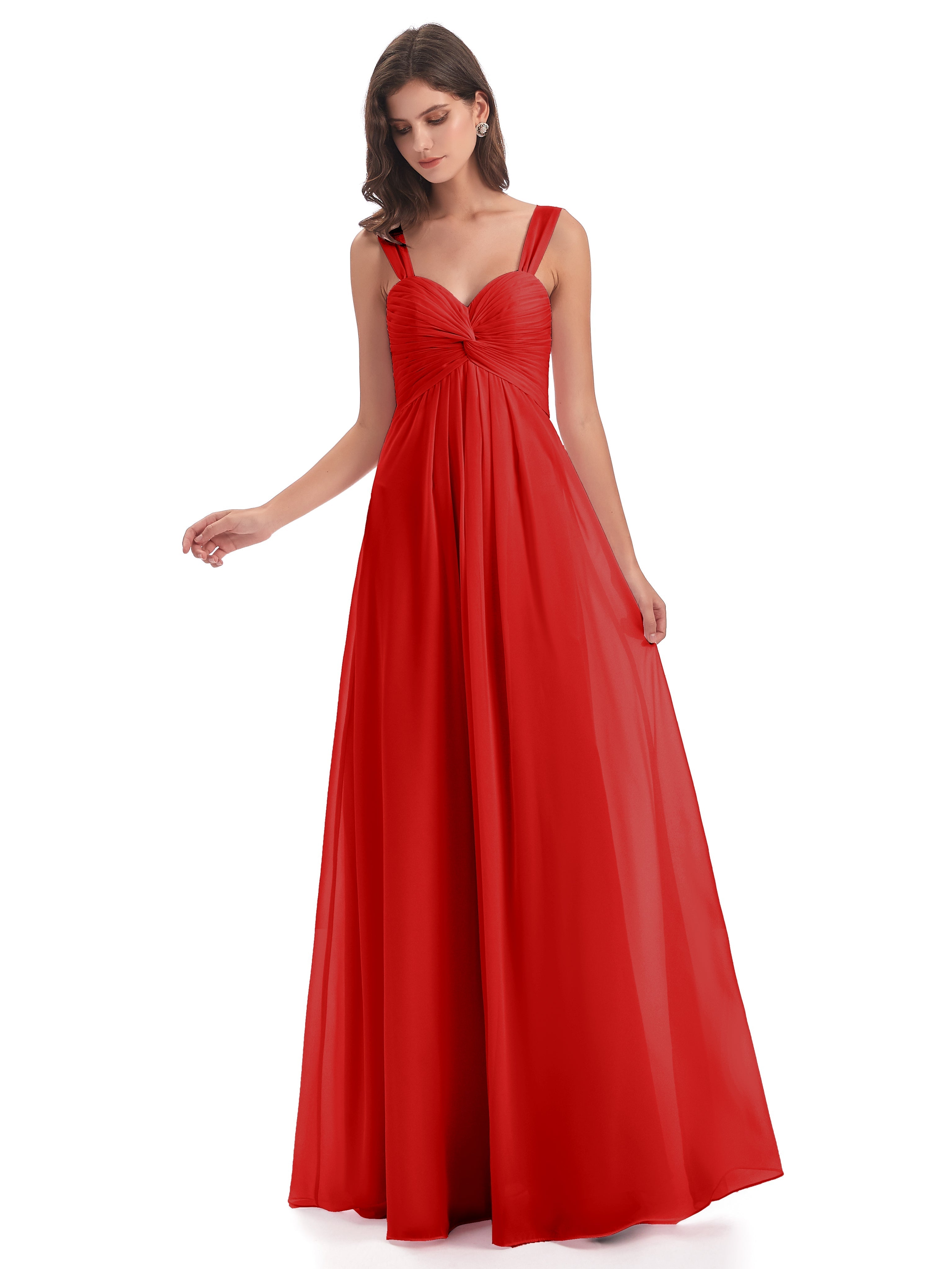 Robe Rouge De Demoiselle D Honneur Colonne Bretelle Mousseline Robes Demoiselle D'Honneur