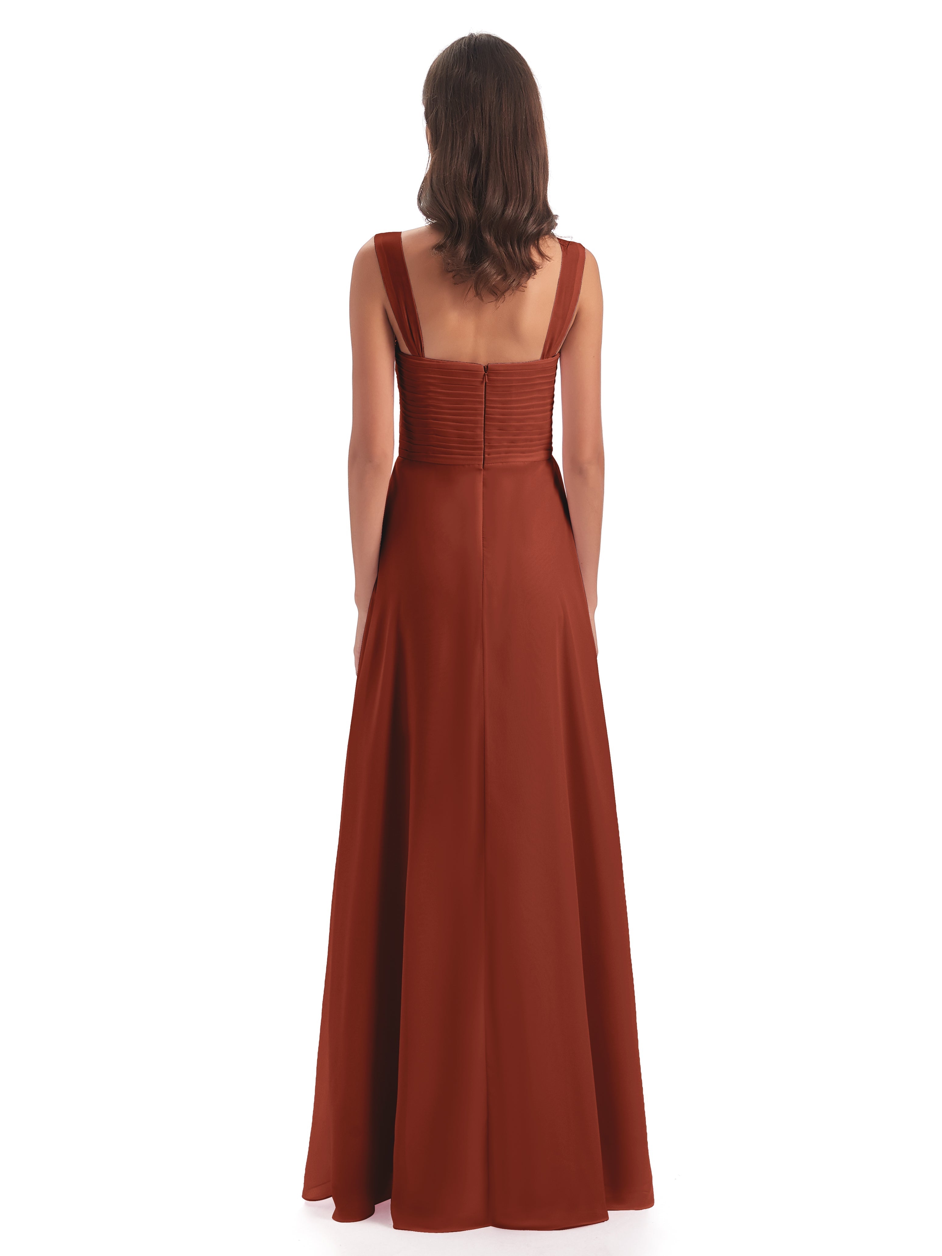 Robe Demoiselle D Honneur Couleur Rouille Colonne Bretelle Mousseline Robes Demoiselle D'Honneur