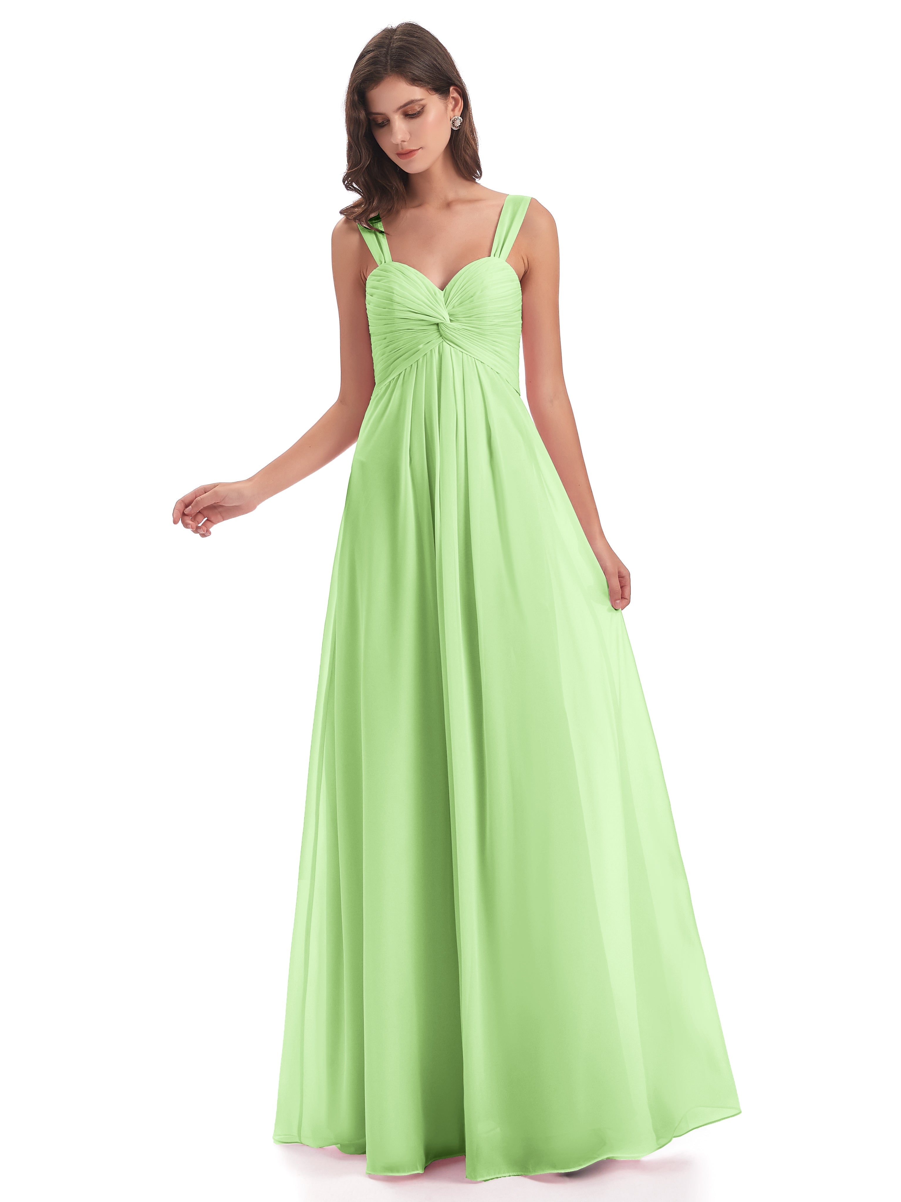 Robes Demoiselle D Honneur Vert Sauge Colonne Bretelle Mousseline Robes Demoiselle D'Honneur