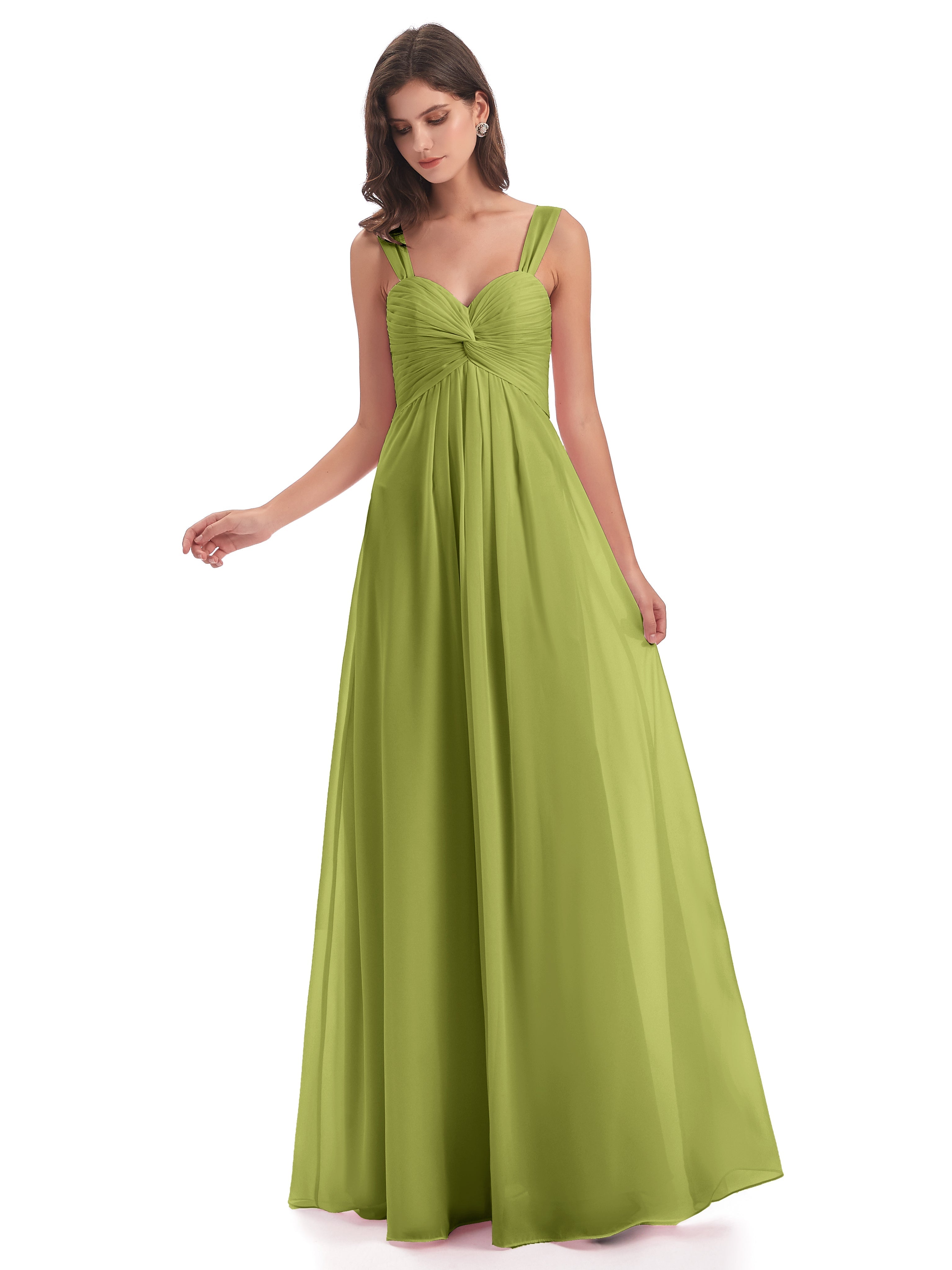 Robes De Demoiselle D'Honneur Trèfle Colonne Bretelle Mousseline Robes Demoiselle D'Honneur