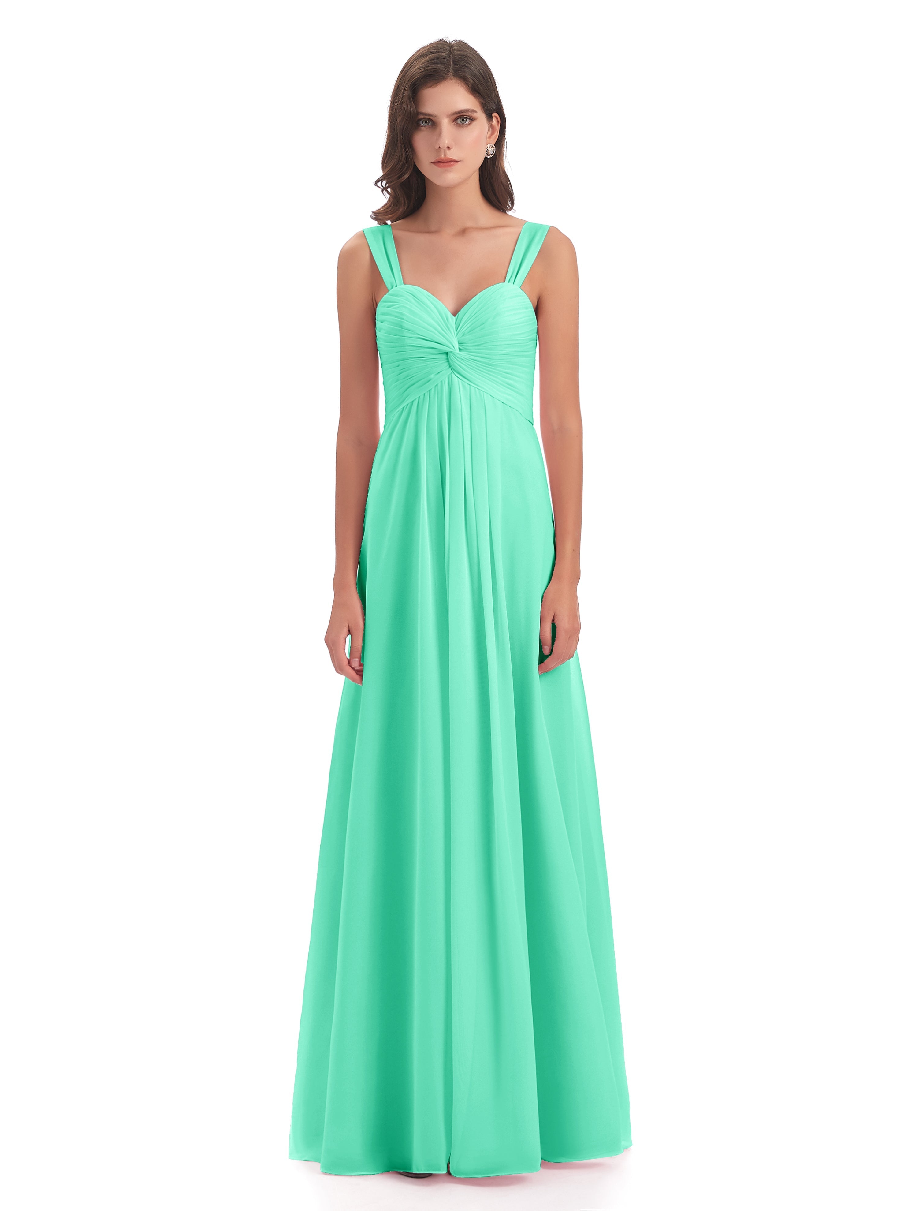 Robe Turquoise Demoiselle D Honneur Colonne Bretelle Mousseline Robes Demoiselle D'Honneur