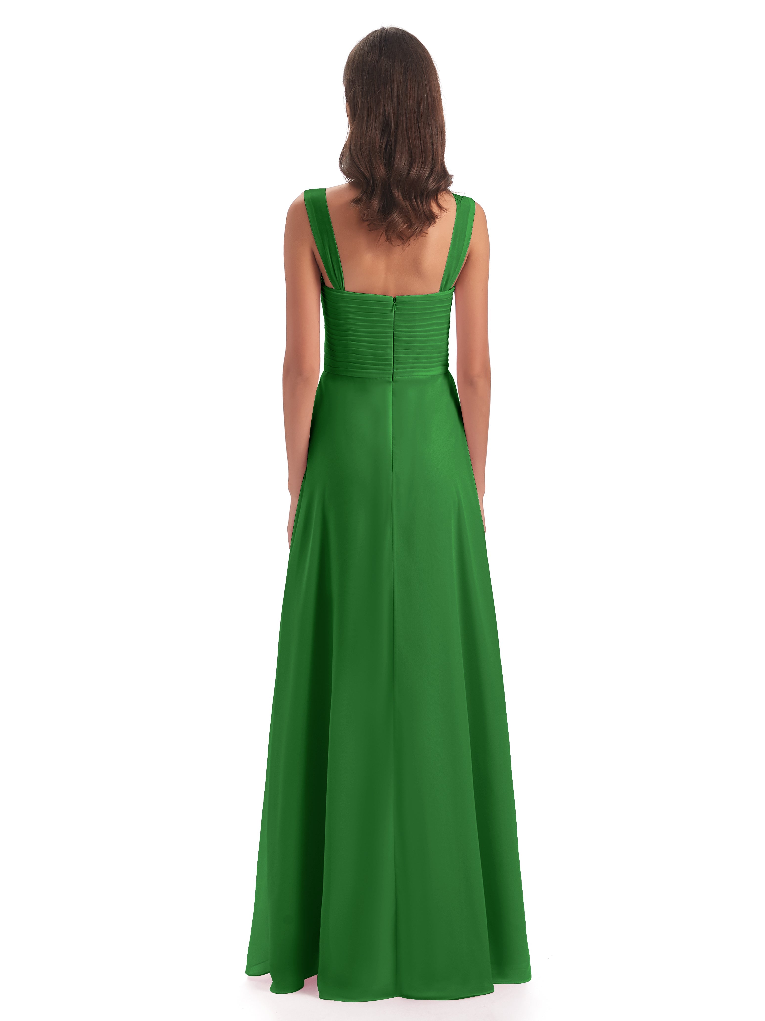 Robe Demoiselle Dhonneur Vert Colonne Bretelle Mousseline Robes Demoiselle D'Honneur