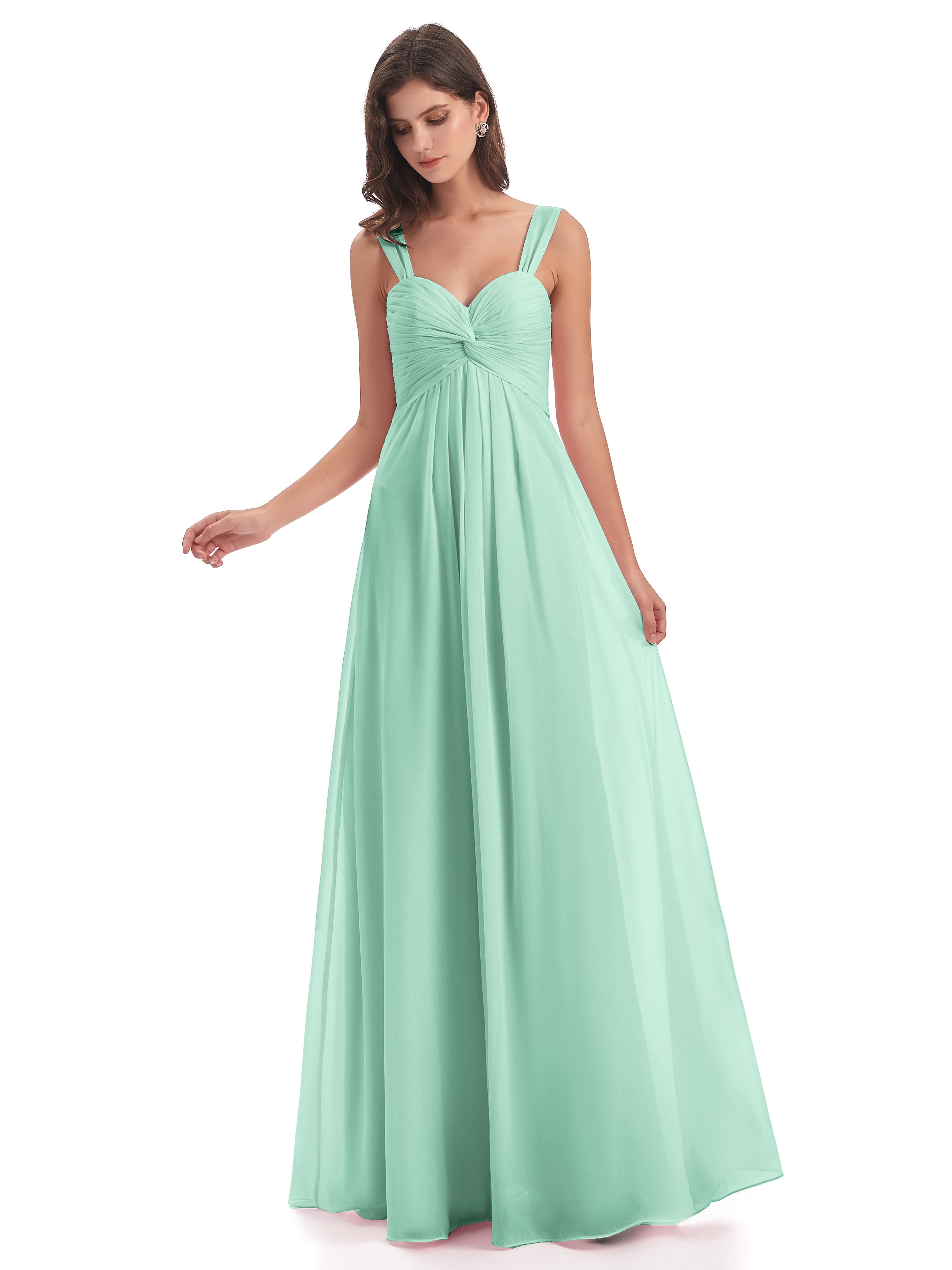 Robe Demoiselle D Honneur Vert Menthe Colonne Bretelle Mousseline Robes Demoiselle D'Honneur