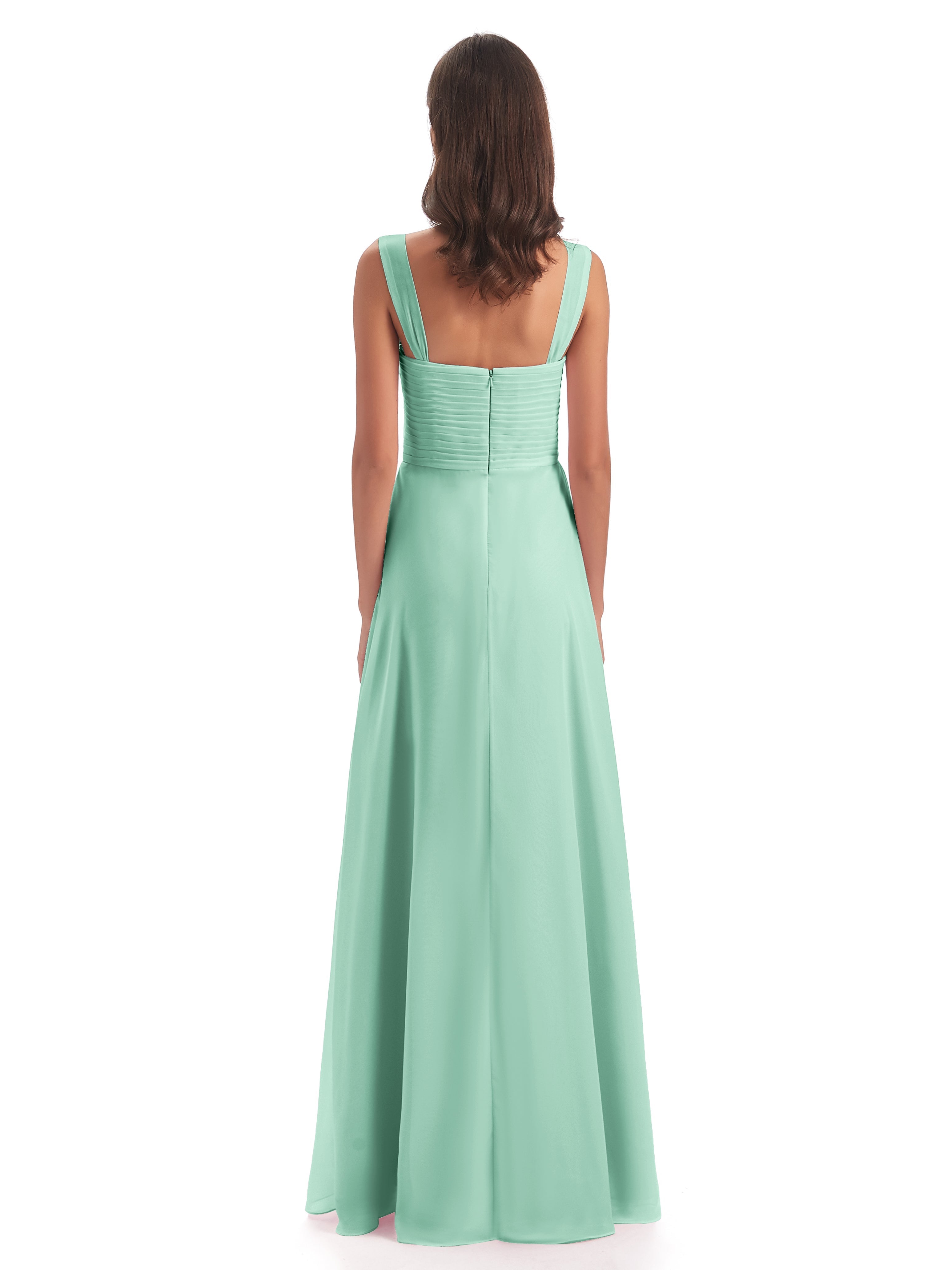 Robe Demoiselle D Honneur Vert Menthe Colonne Bretelle Mousseline Robes Demoiselle D'Honneur