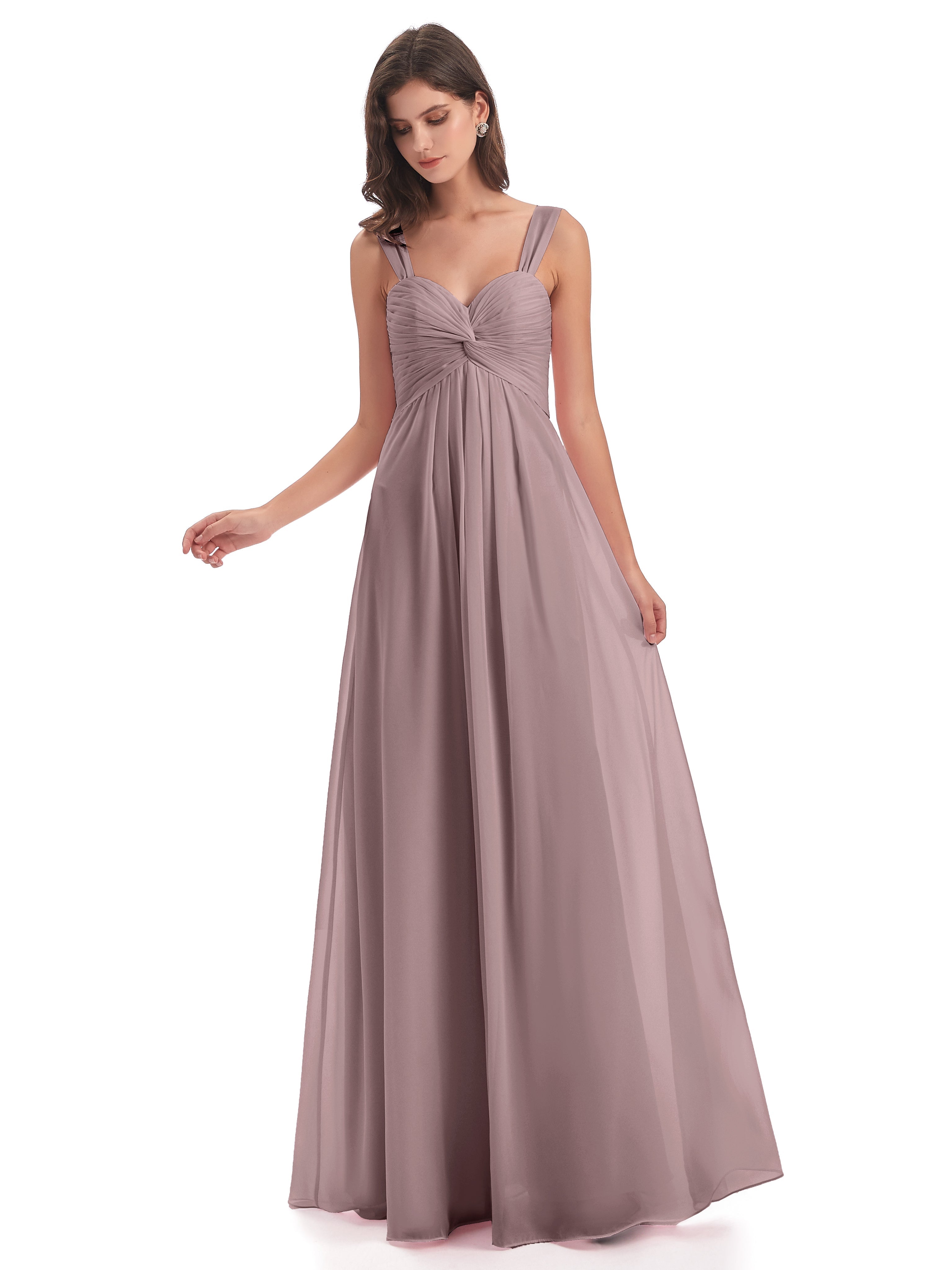 Robes De Demoiselle D'Honneur Mauve Foncé Colonne Bretelle Mousseline Robes Demoiselle D'Honneur