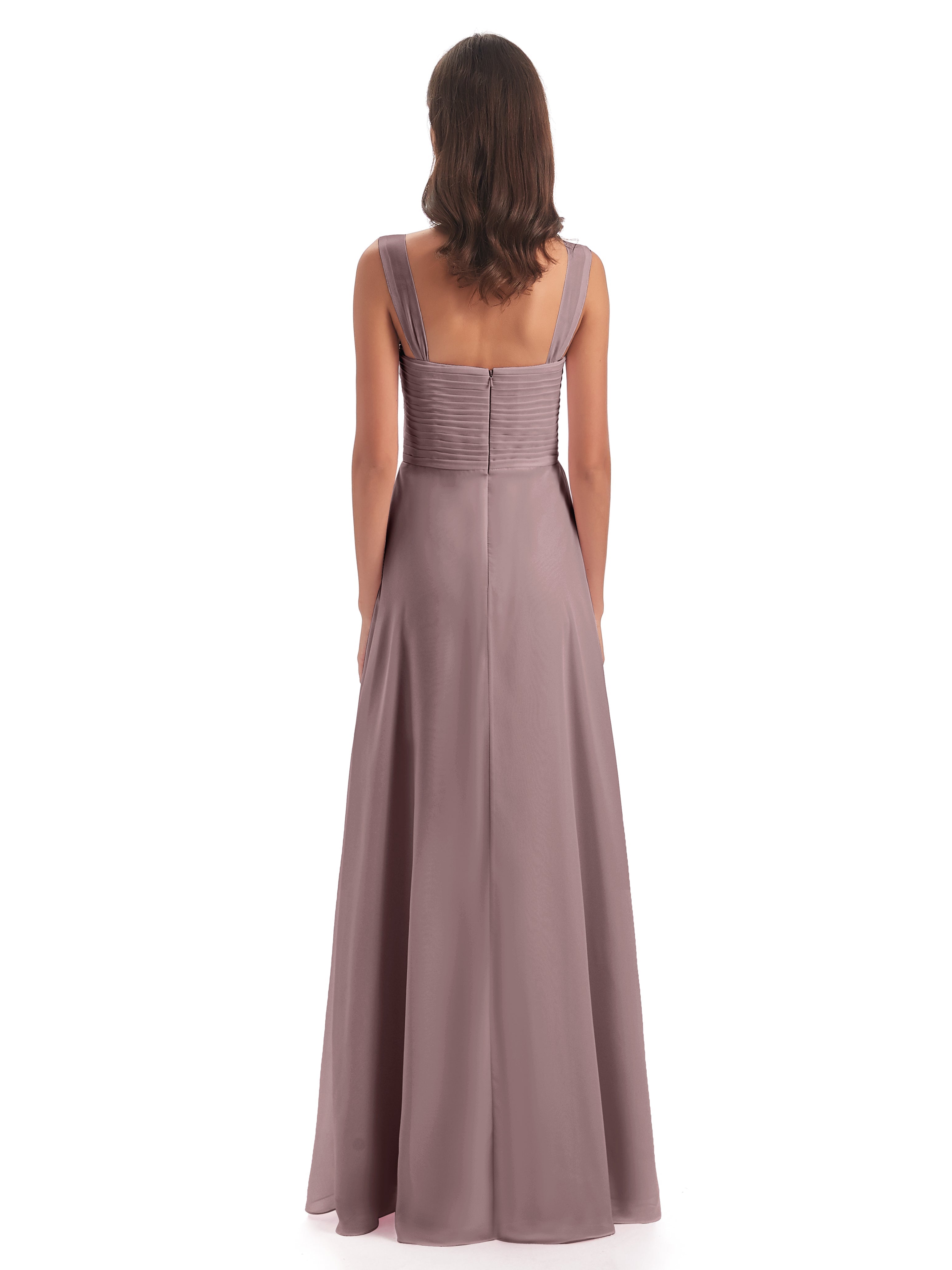 Robes De Demoiselle D'Honneur Mauve Foncé Colonne Bretelle Mousseline Robes Demoiselle D'Honneur