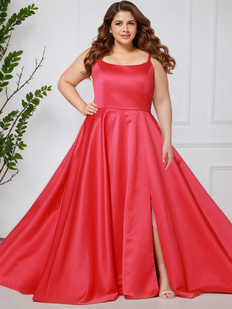 Cicinia Rouge Robe de Bal Longue Simple A-Ligne à Fente Grande Taille