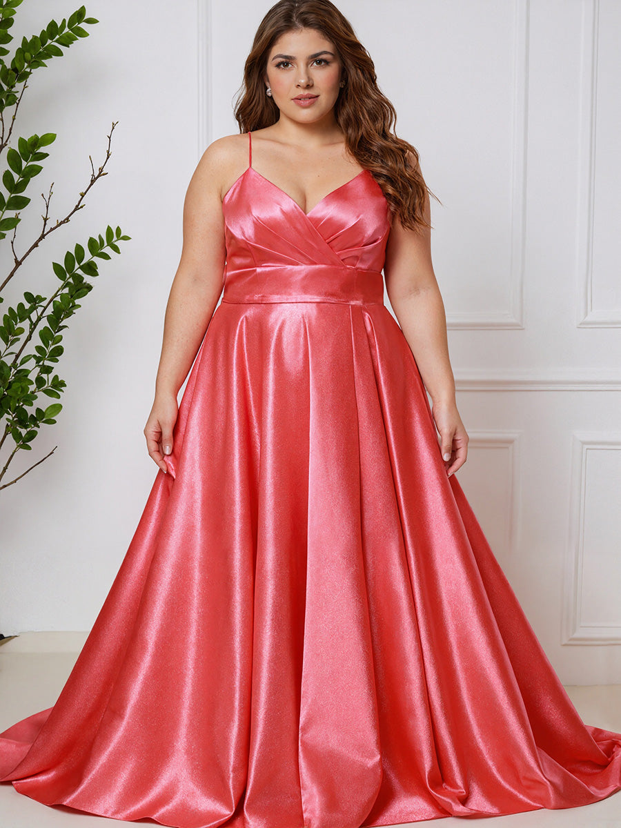 Cicinia PASTEQUE Robe de Bal Longue en Satin Doux Bretelles Spaghetti Grande Taille