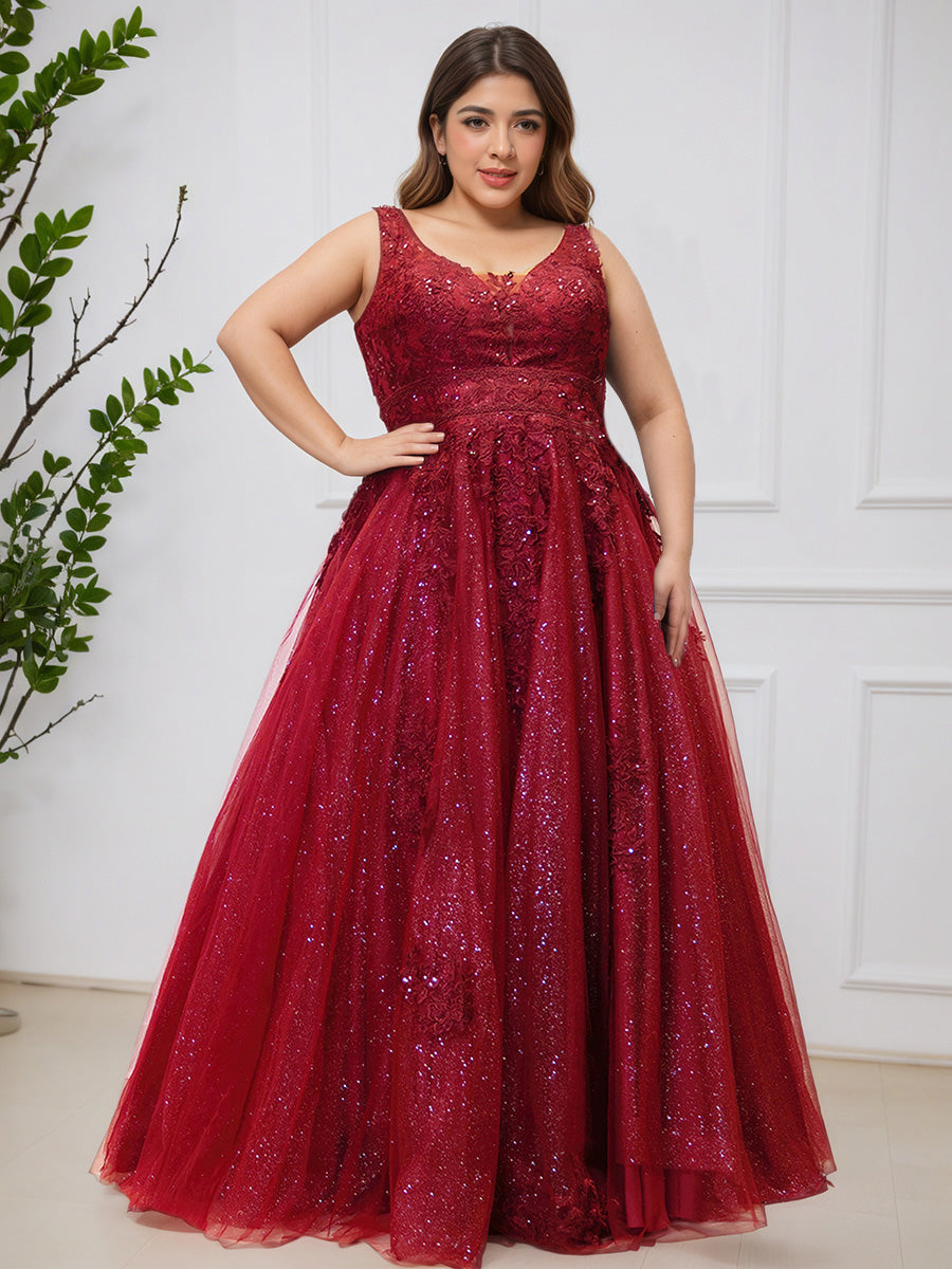 Cicinia Bordeaux Robe de Bal pailleté Longue A-Line Grande Taille