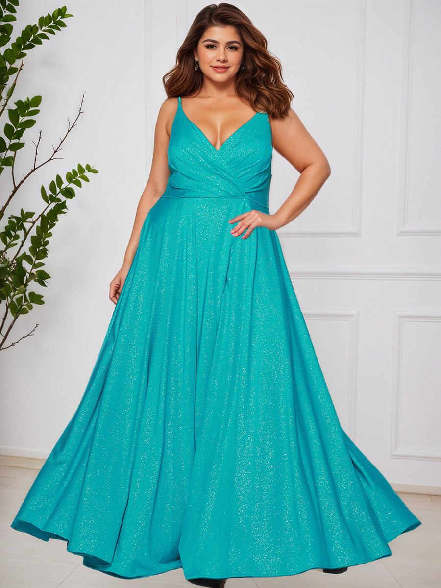 Cicinia JADE Robe de Bal Longue à Bretelles Fines avec Décolleté en V et Fente Grande Taille