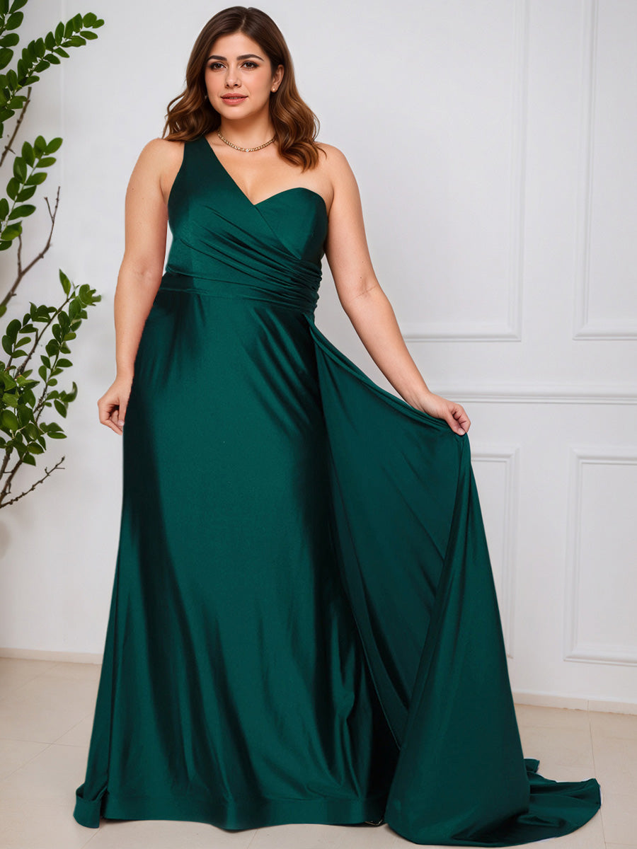 Cicinia Bleu Paon Robe de Bal Une Épaule Longue Sirène Grande Taille