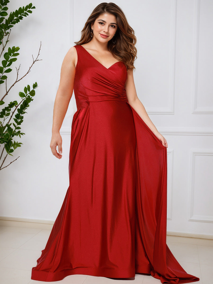 Cicinia Rouge Robe de Bal Une Épaule Longue Sirène Grande Taille