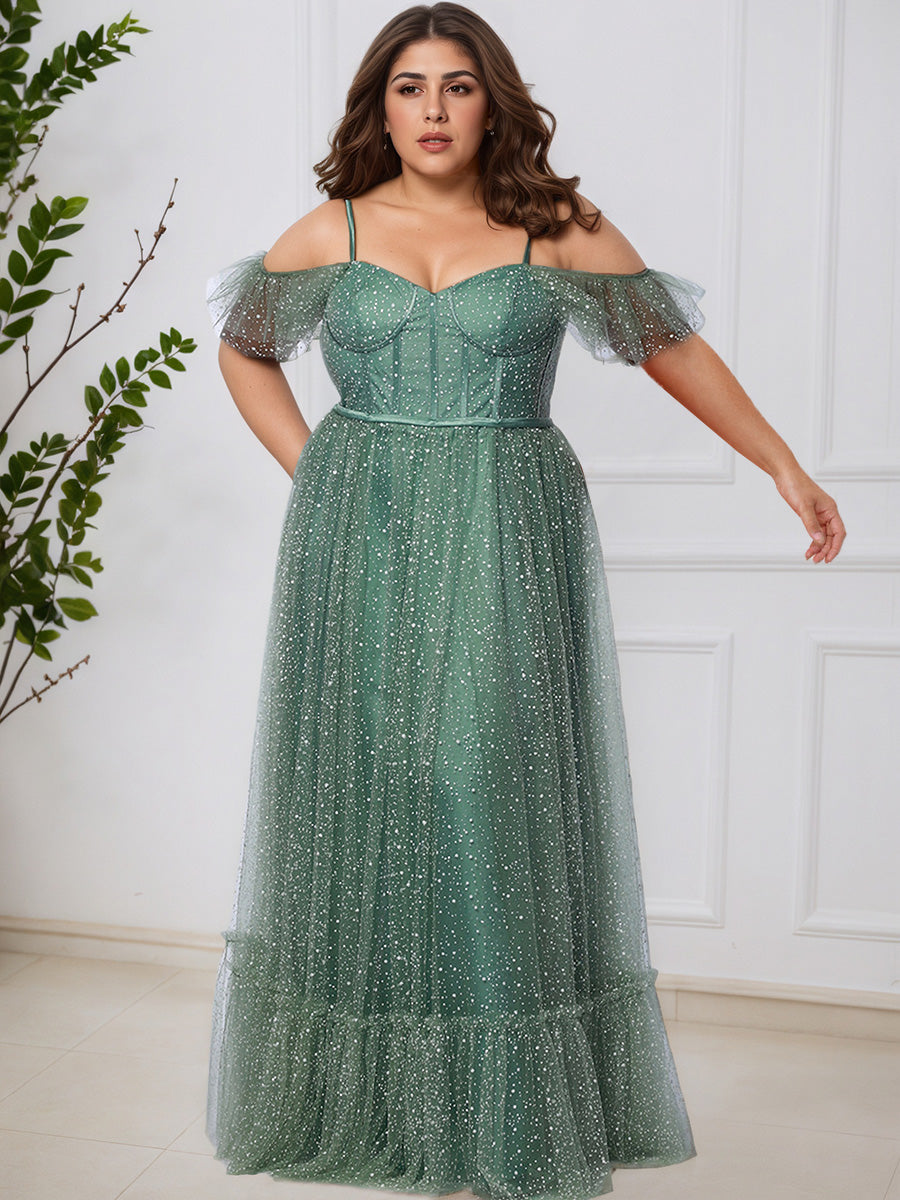 Cicinia VERT OLIVE Robe de Bal Longue Épaules dénudées à Bretelles Fines Grande Taille