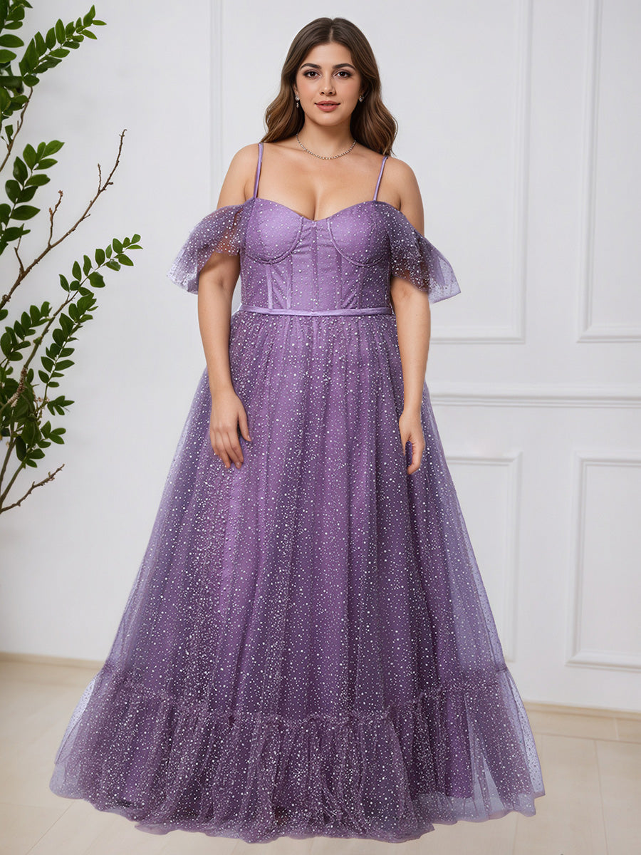 Cicinia TAHITI Robe de Bal Longue Épaules dénudées à Bretelles Fines Grande Taille