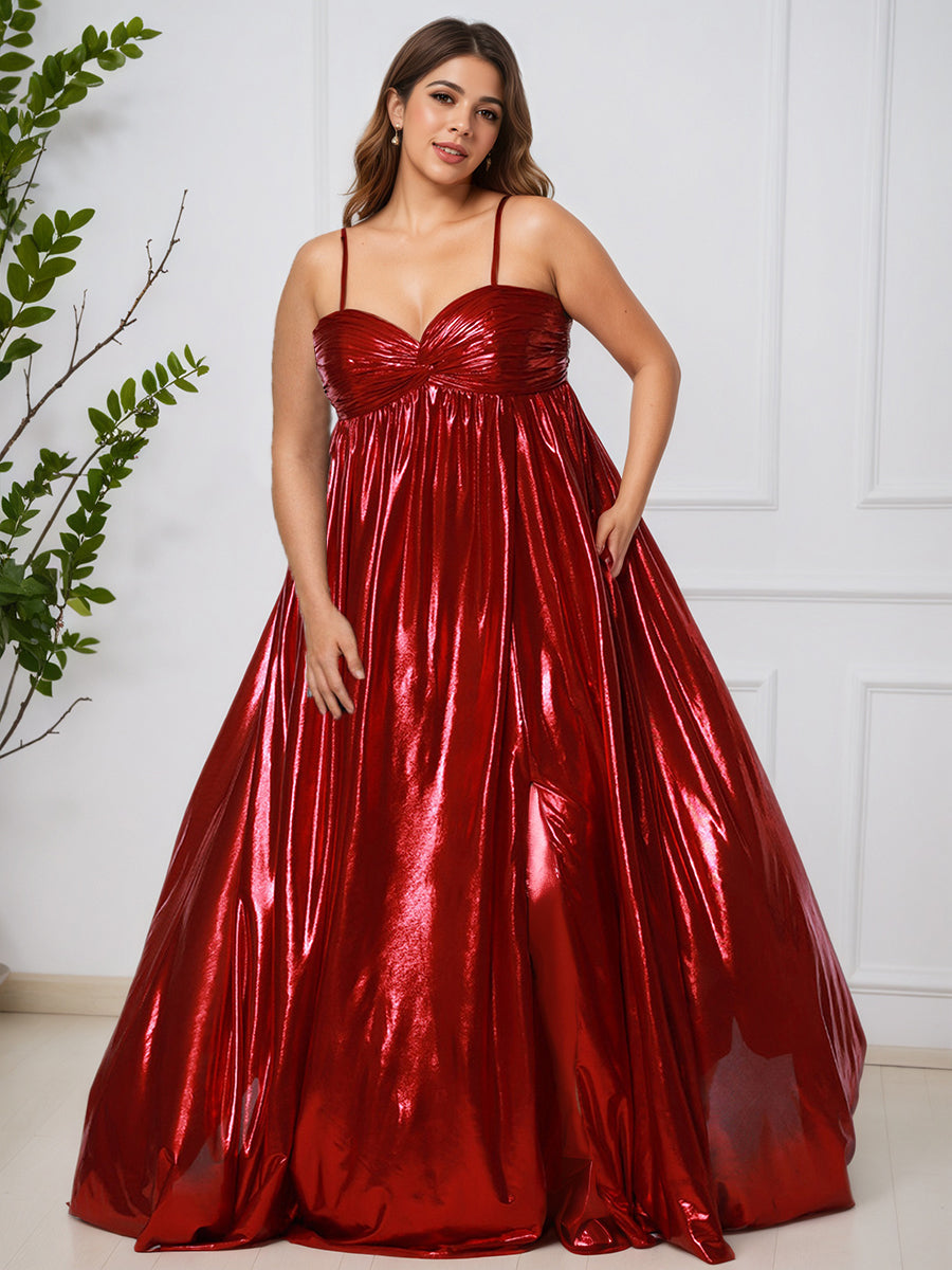 Cicinia Rouge Robe de Bal Longue Élégante Bretelles Spaghetti Trapèze Grande Taille