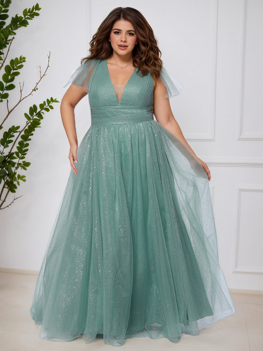 Cicinia Jade Robe de Bal Longue Brillante en Tulle Fluide Grande Taille