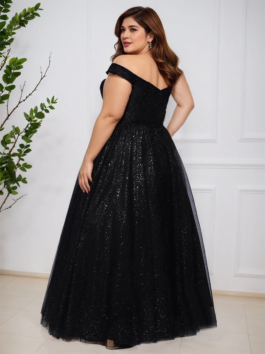 Cicinia Noir Robe de Bal Épaules Dénudées Longue Grande Taille