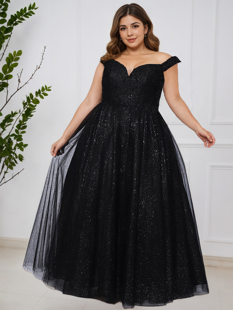 Cicinia Noir Robe de Bal Épaules Dénudées Longue Grande Taille