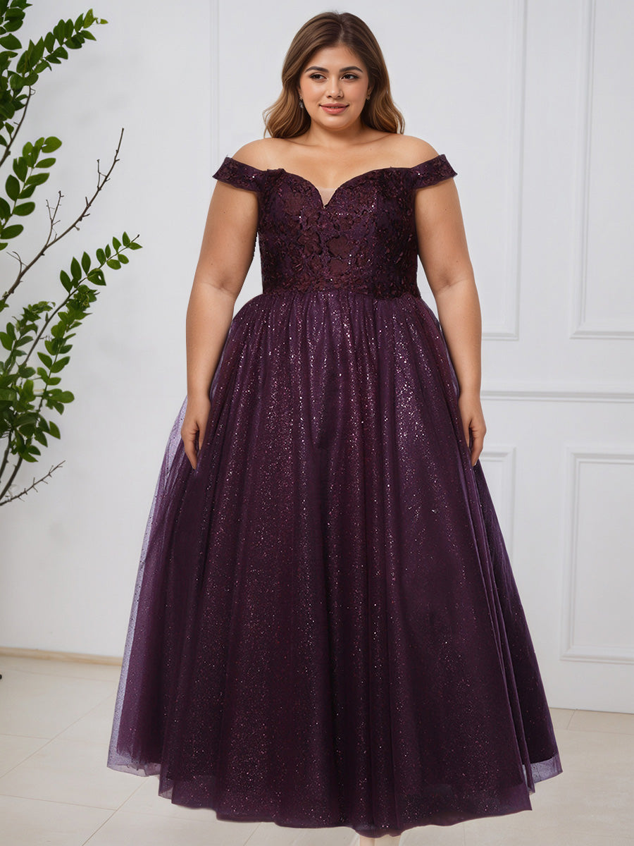 Cicinia Raisin Robe de Bal Épaules Dénudées Trapèze Longue Grande Taille