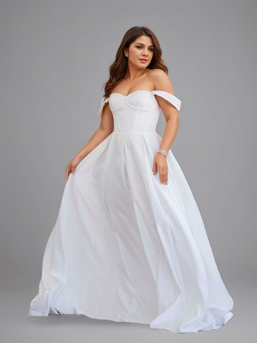 Cicinia Robe de Mariée Longue A-Line Épaules Dénudées Décolleté Cœur Épurée