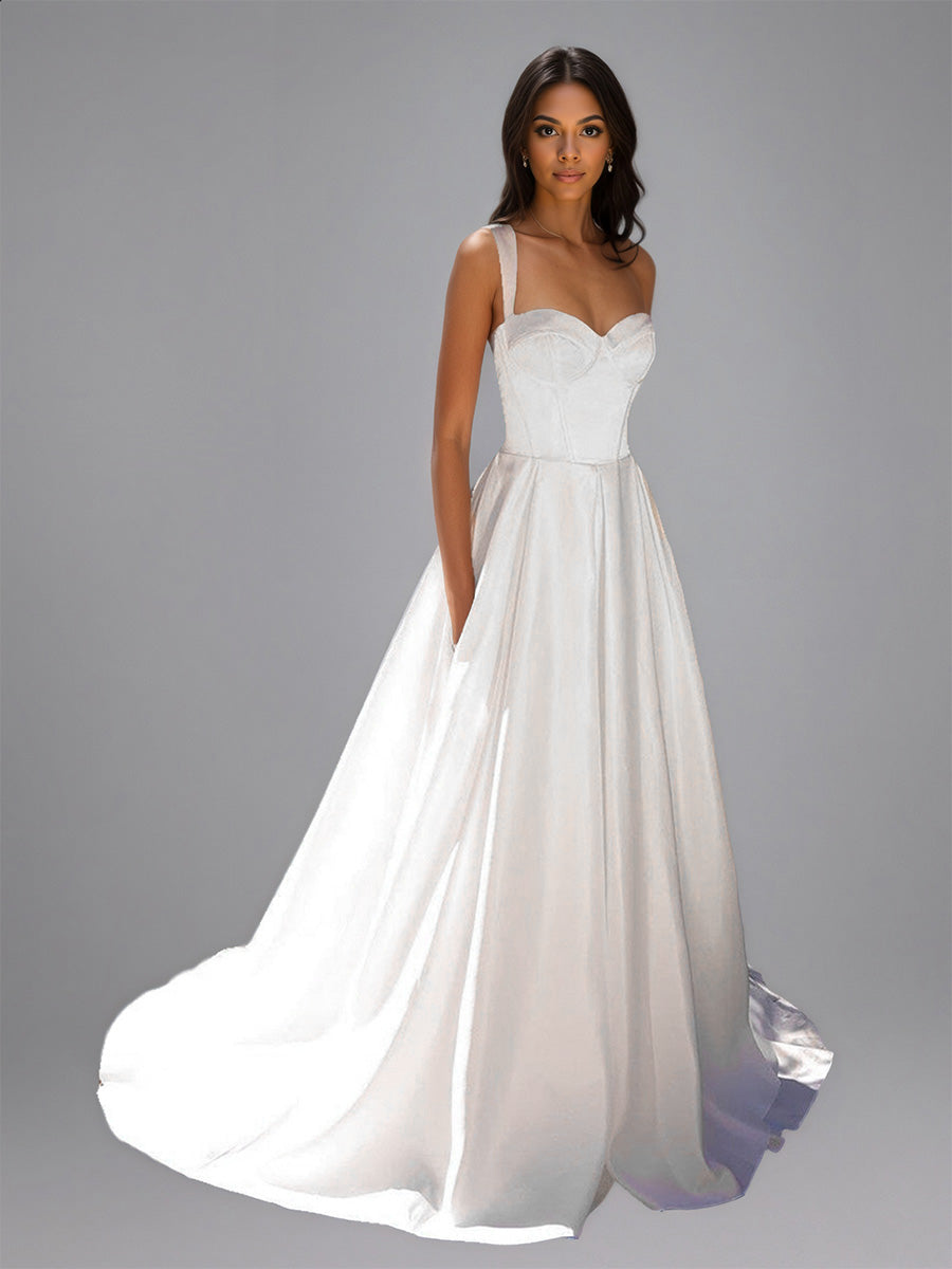 Cicinia Robe de Mariée Longue A-Line Épaules Dénudées Décolleté Cœur Épurée