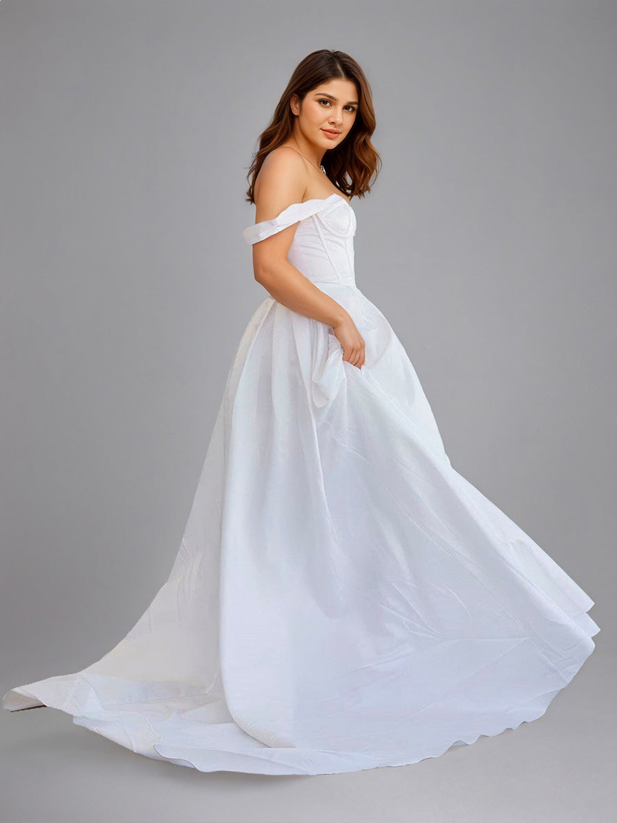Cicinia Robe de Mariée Longue A-Line Épaules Dénudées Décolleté Cœur Épurée