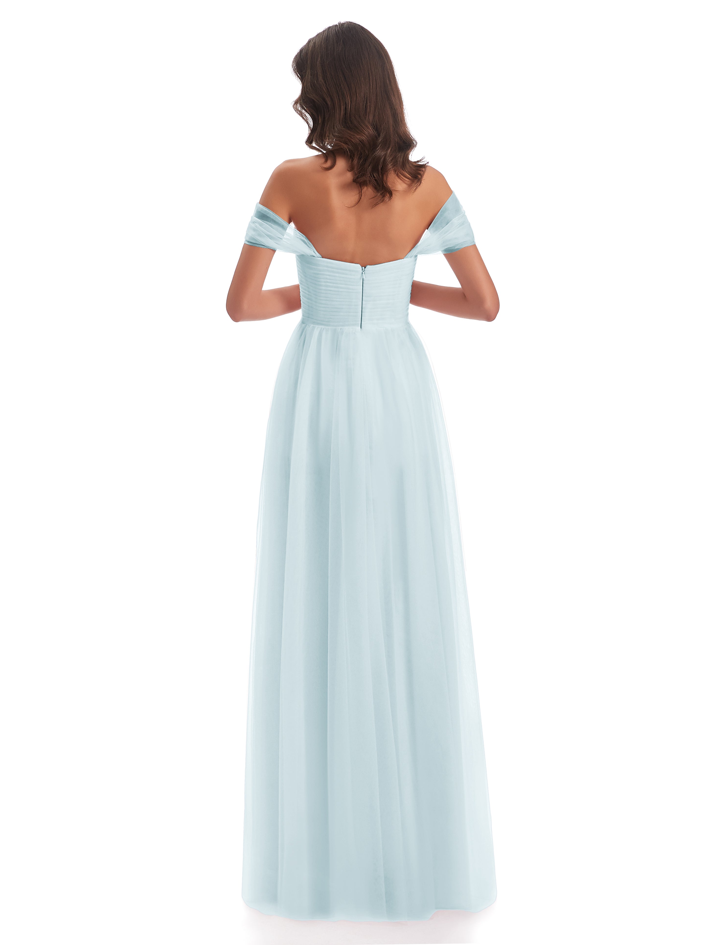 Robe De Demoiselle D'Honneur Brume Trapèze Hors-La-Épaule Tulle Longue Robes Demoiselle D'Honneur