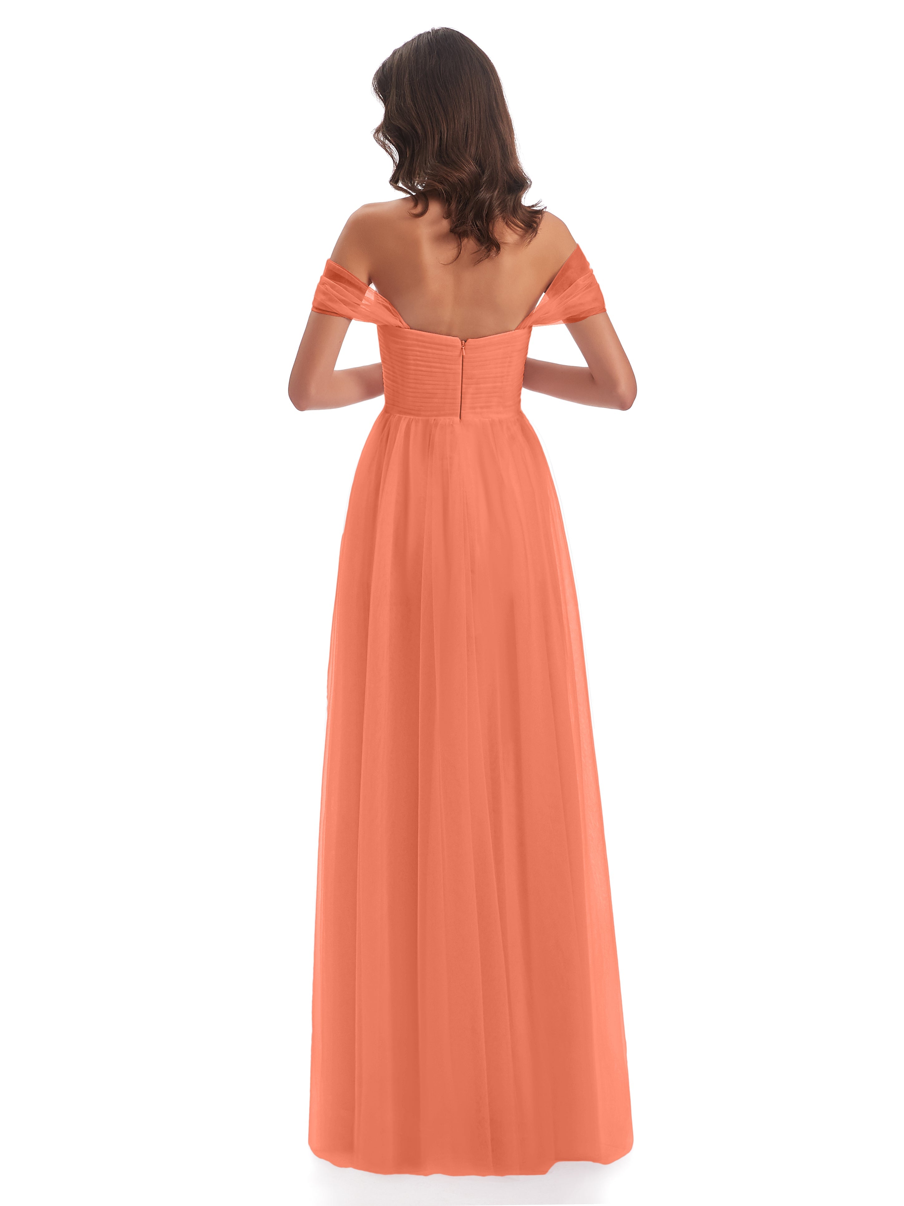 Robes De Demoiselle D'Honneur Coucher De Soleil Trapèze Hors-La-Épaule Tulle Longue Robes Demoiselle D'Honneur