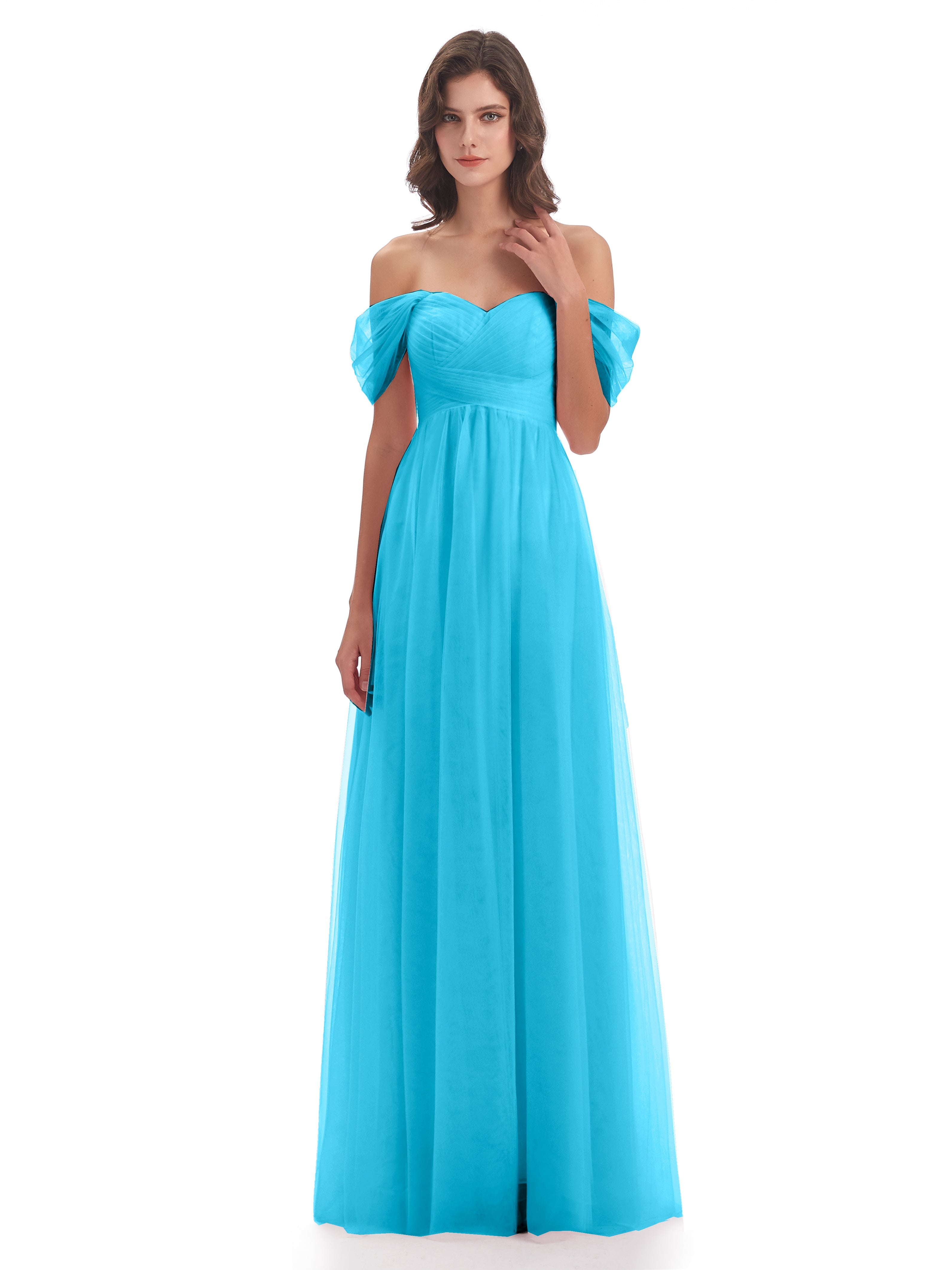 Robe De Demoiselle D'Honneur En Piscine Trapèze Hors-La-Épaule Tulle Longue Robes Demoiselle D'Honneur
