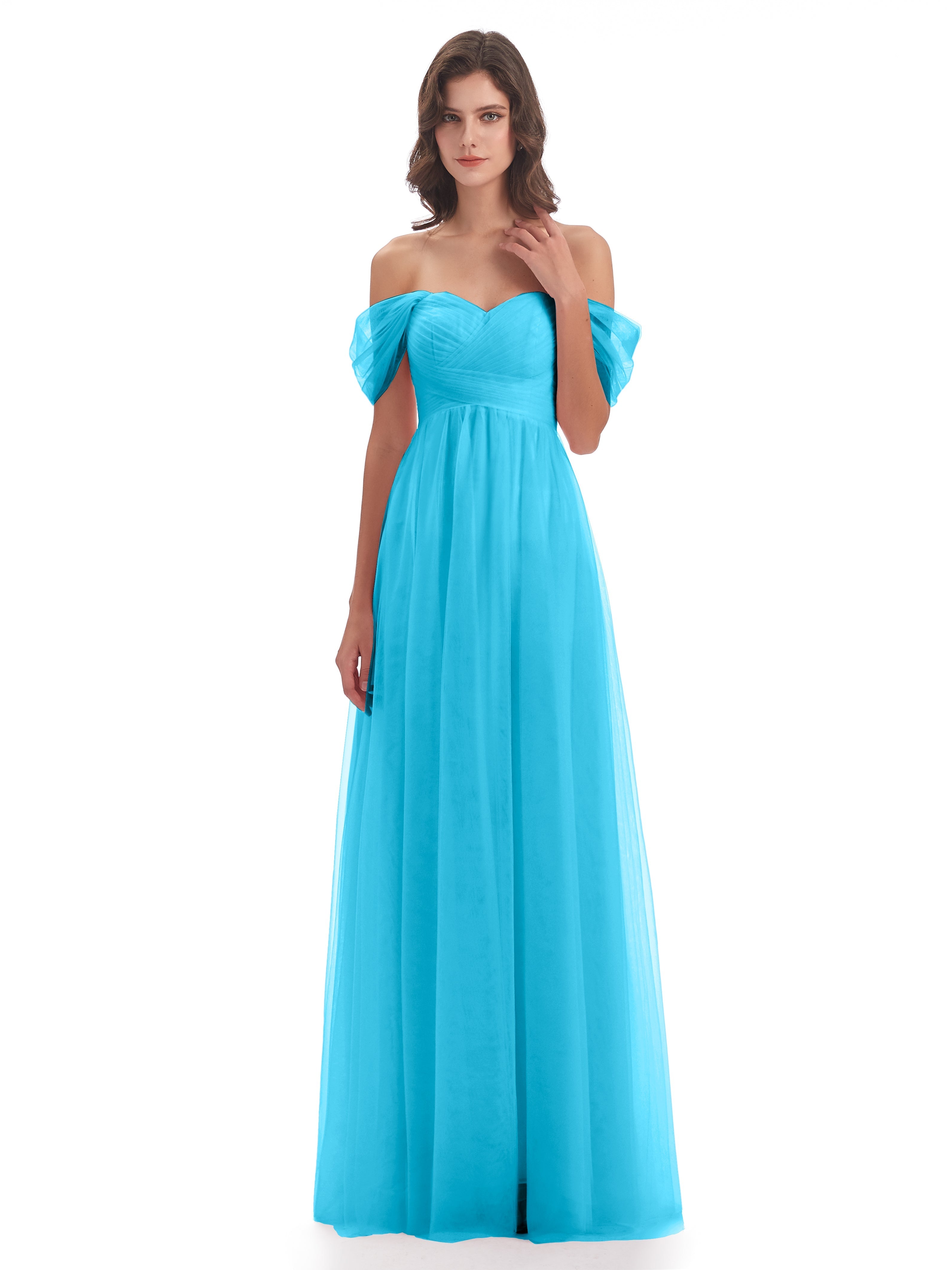 Robe De Demoiselle D'Honneur En Piscine Trapèze Hors-La-Épaule Tulle Longue Robes Demoiselle D'Honneur