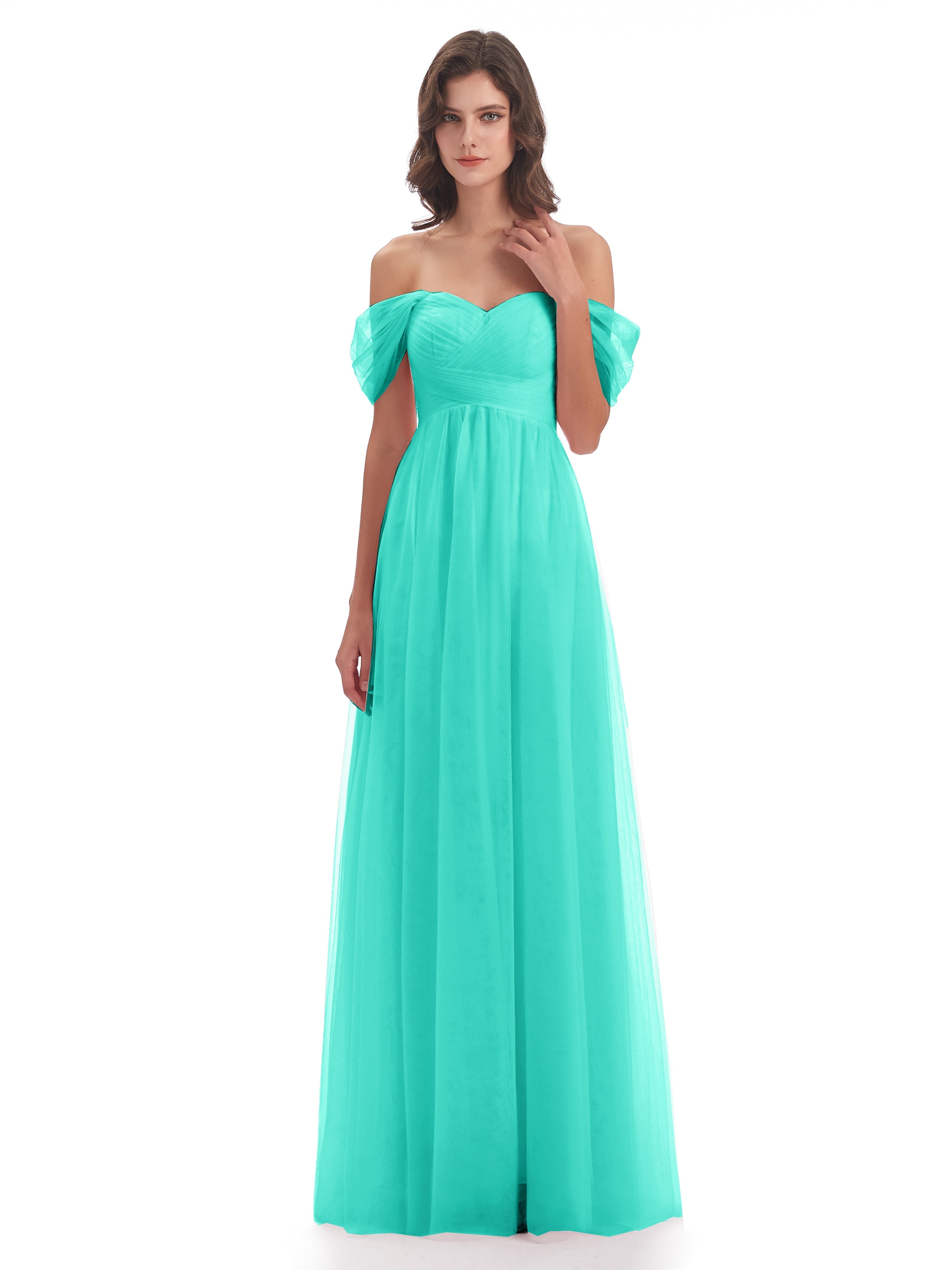 Robes De Demoiselle D'Honneur Spa Trapèze Hors-La-Épaule Tulle Longue Robes Demoiselle D'Honneur