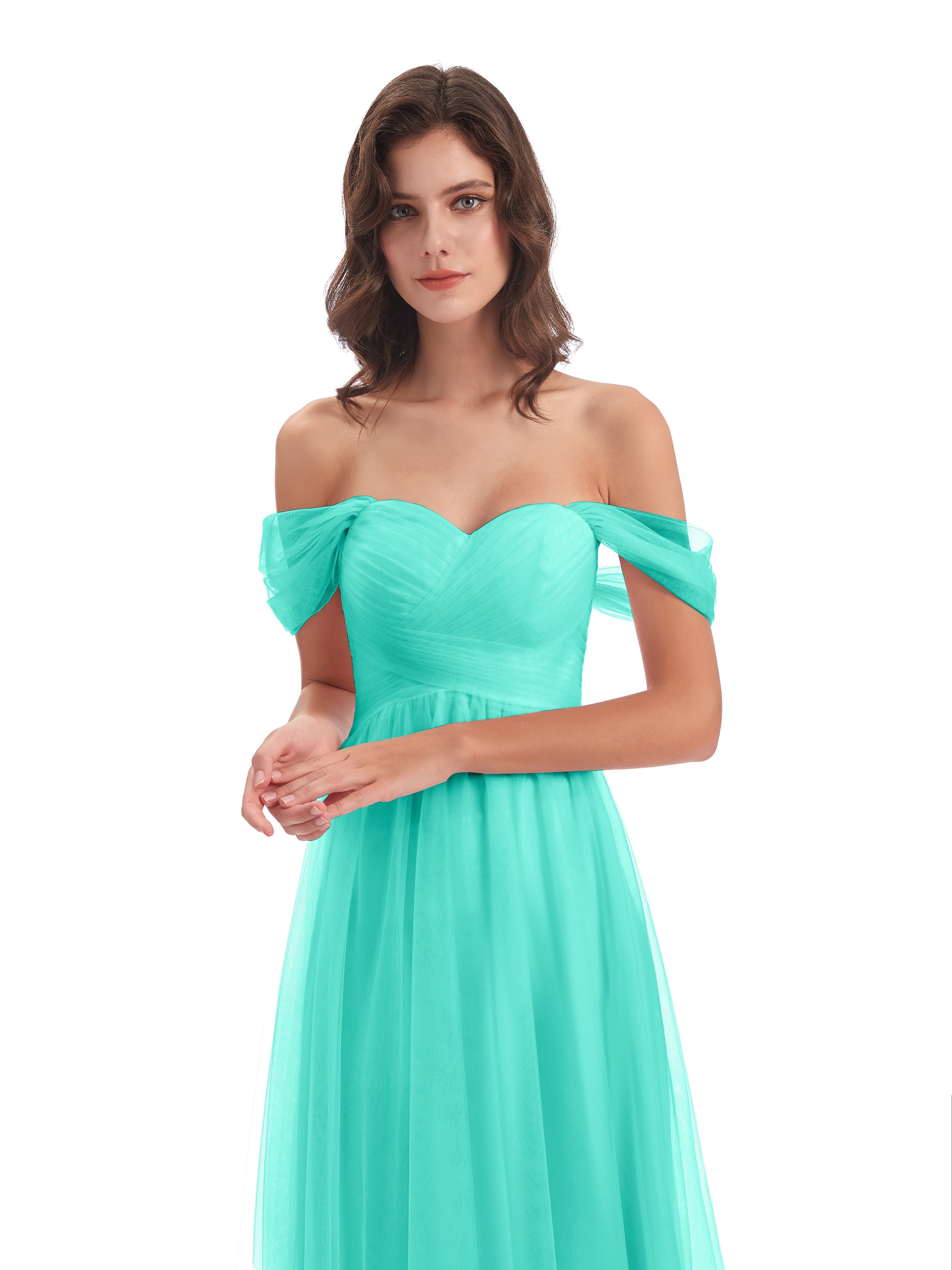 Robes De Demoiselle D'Honneur Spa Trapèze Hors-La-Épaule Tulle Longue Robes Demoiselle D'Honneur